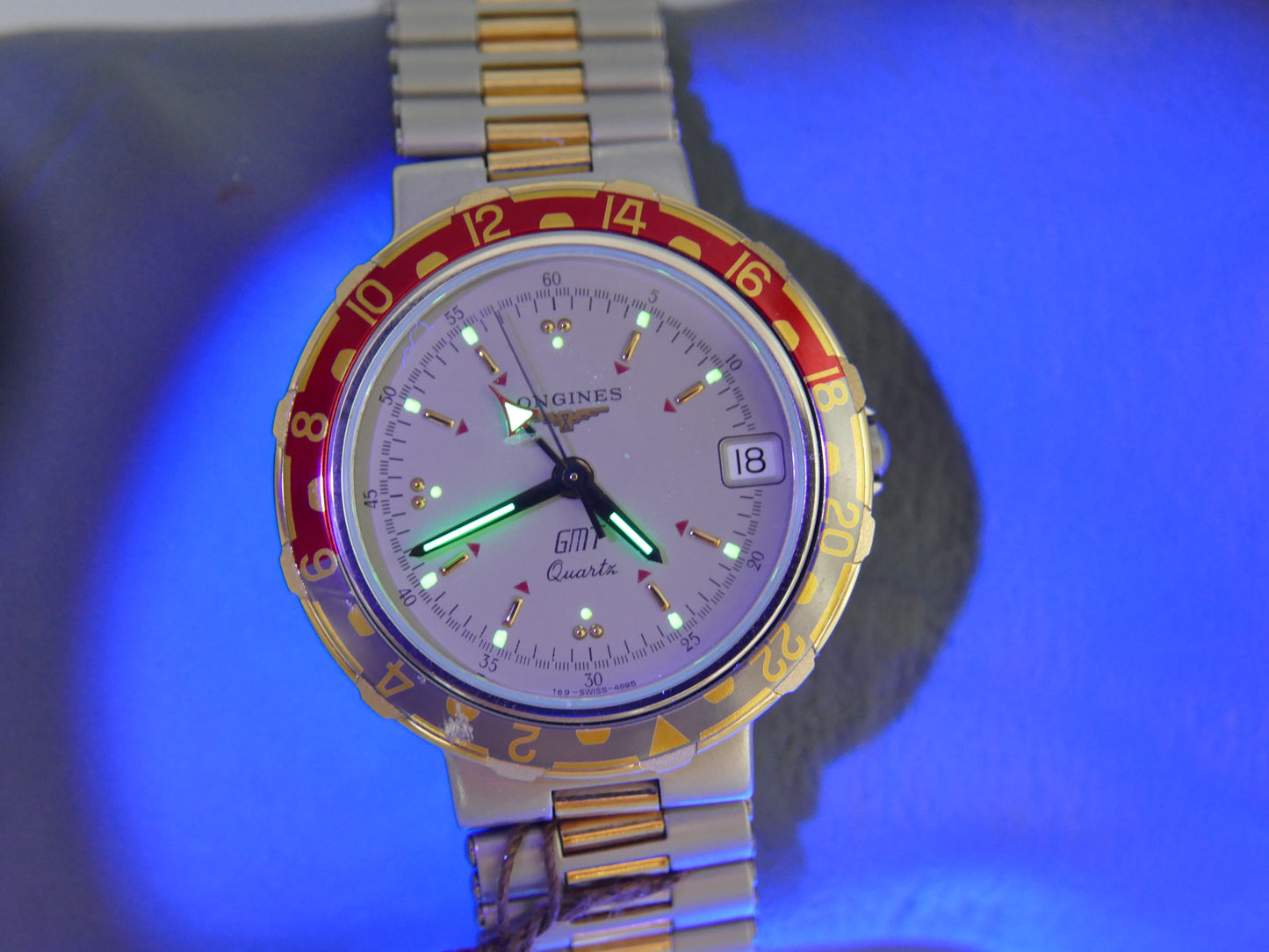 80s Vintage watch mens Longines ref 4995 Conquest GMT Quartz NOS