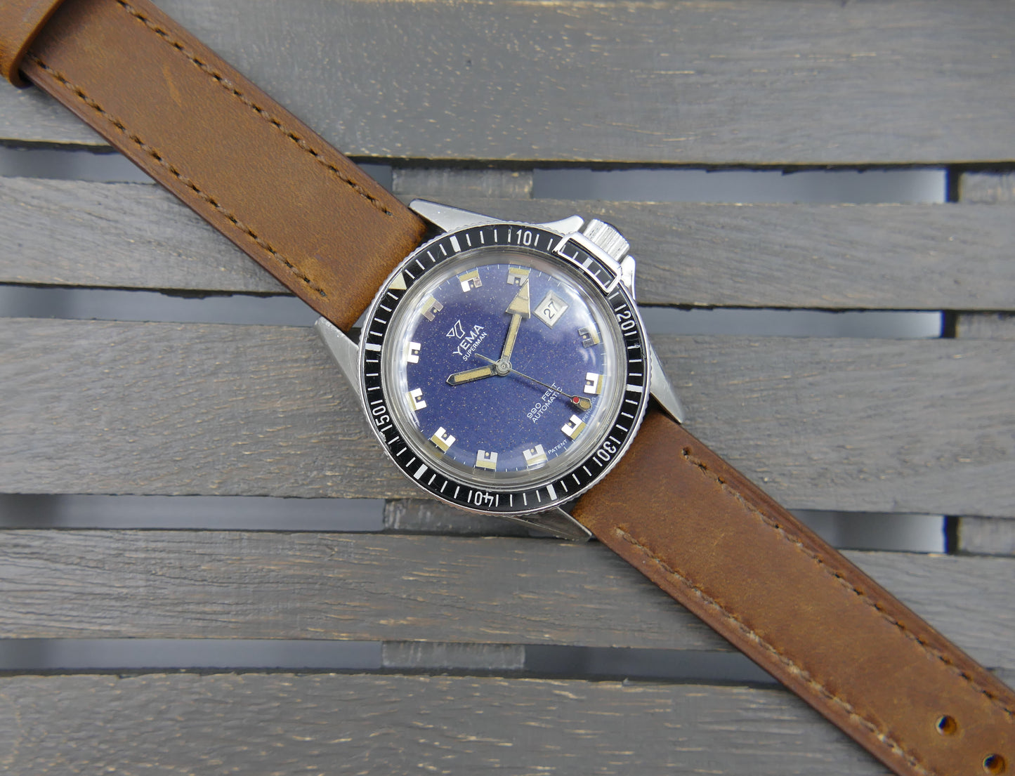70s vintage watch mens Yema Superman ref. 550016 Patent Pending 990 feet Automatic 4611A