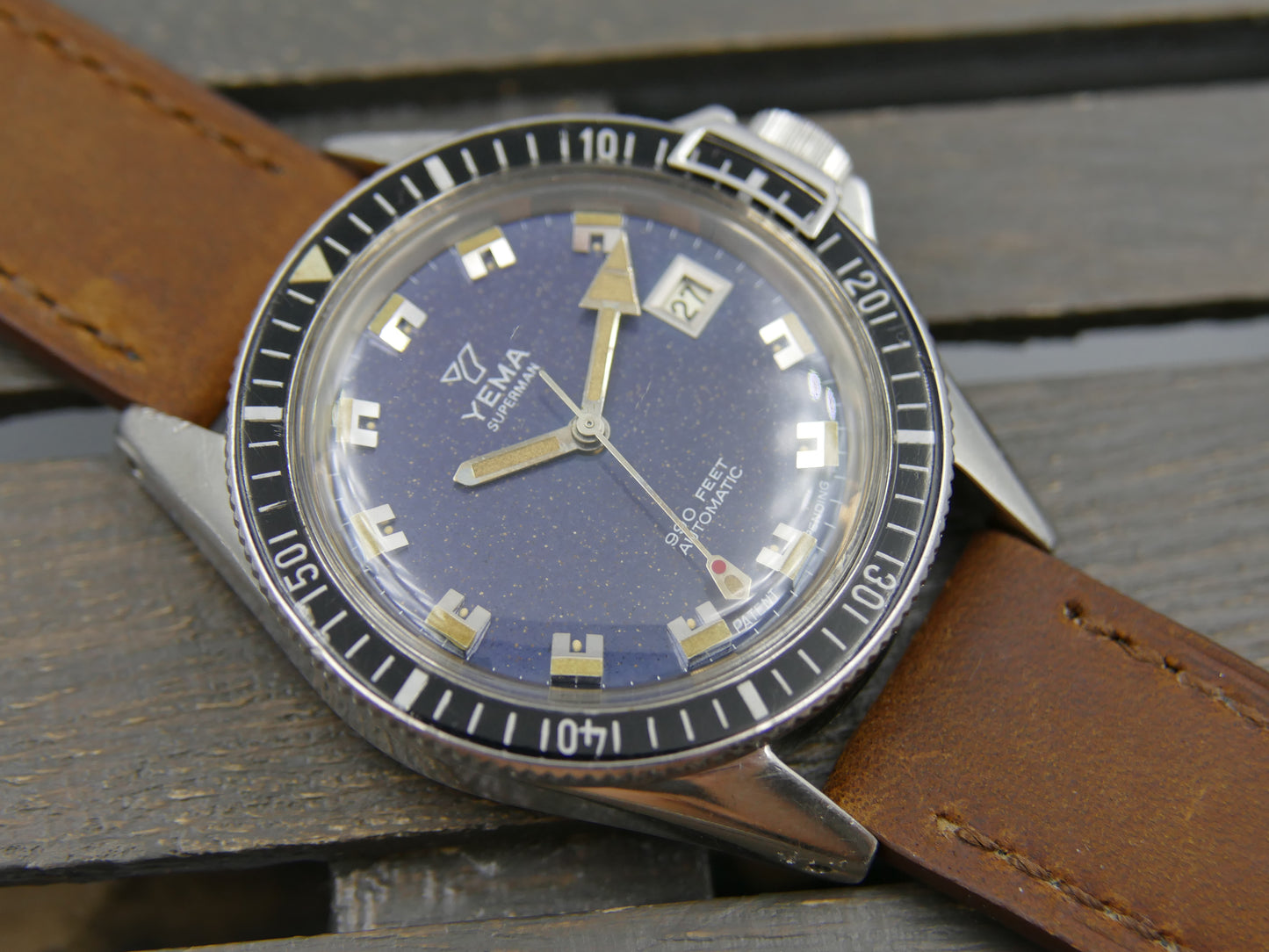 70s vintage watch mens Yema Superman ref. 550016 Patent Pending 990 feet Automatic 4611A