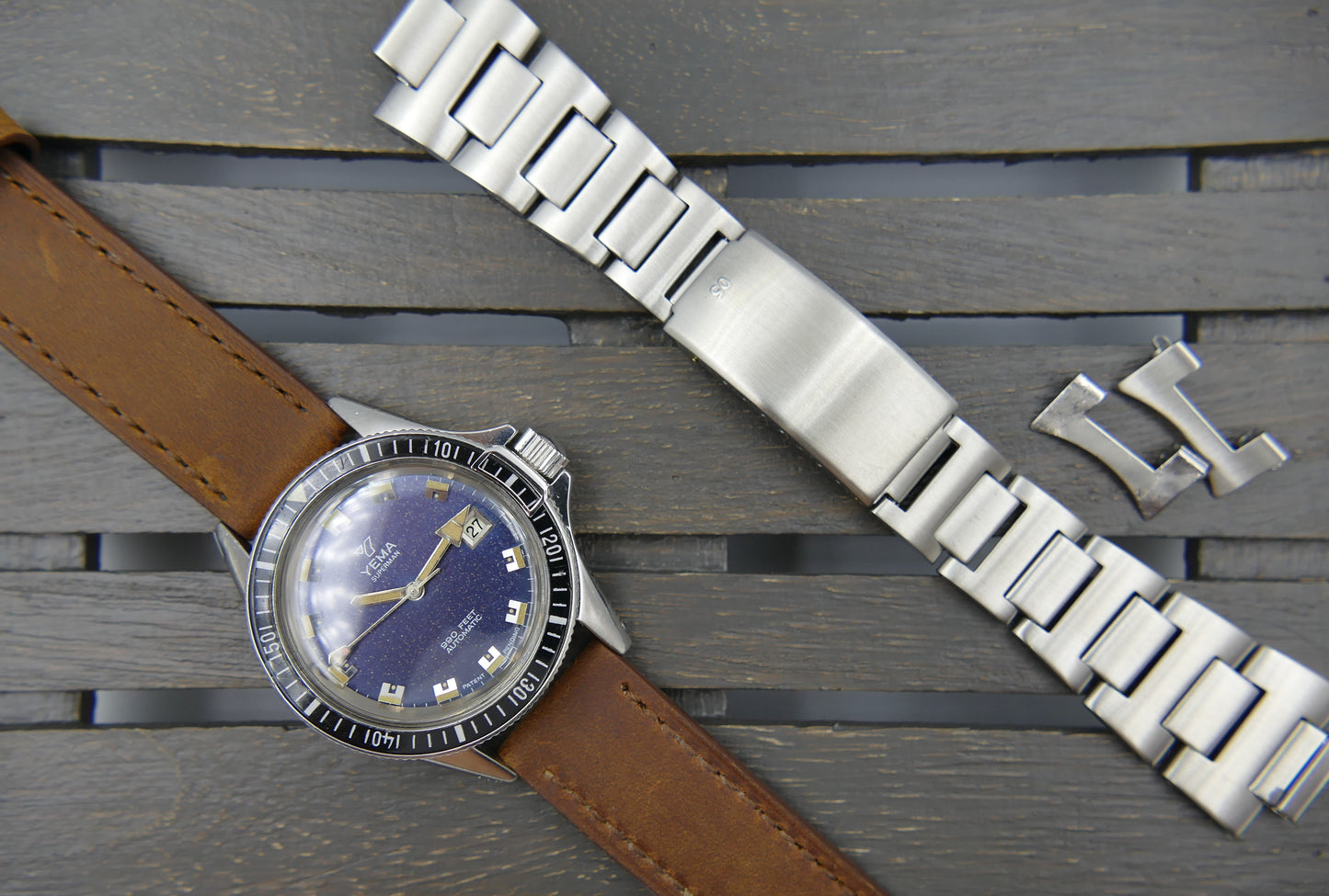70s vintage watch mens Yema Superman ref. 550016 Patent Pending 990 feet Automatic 4611A