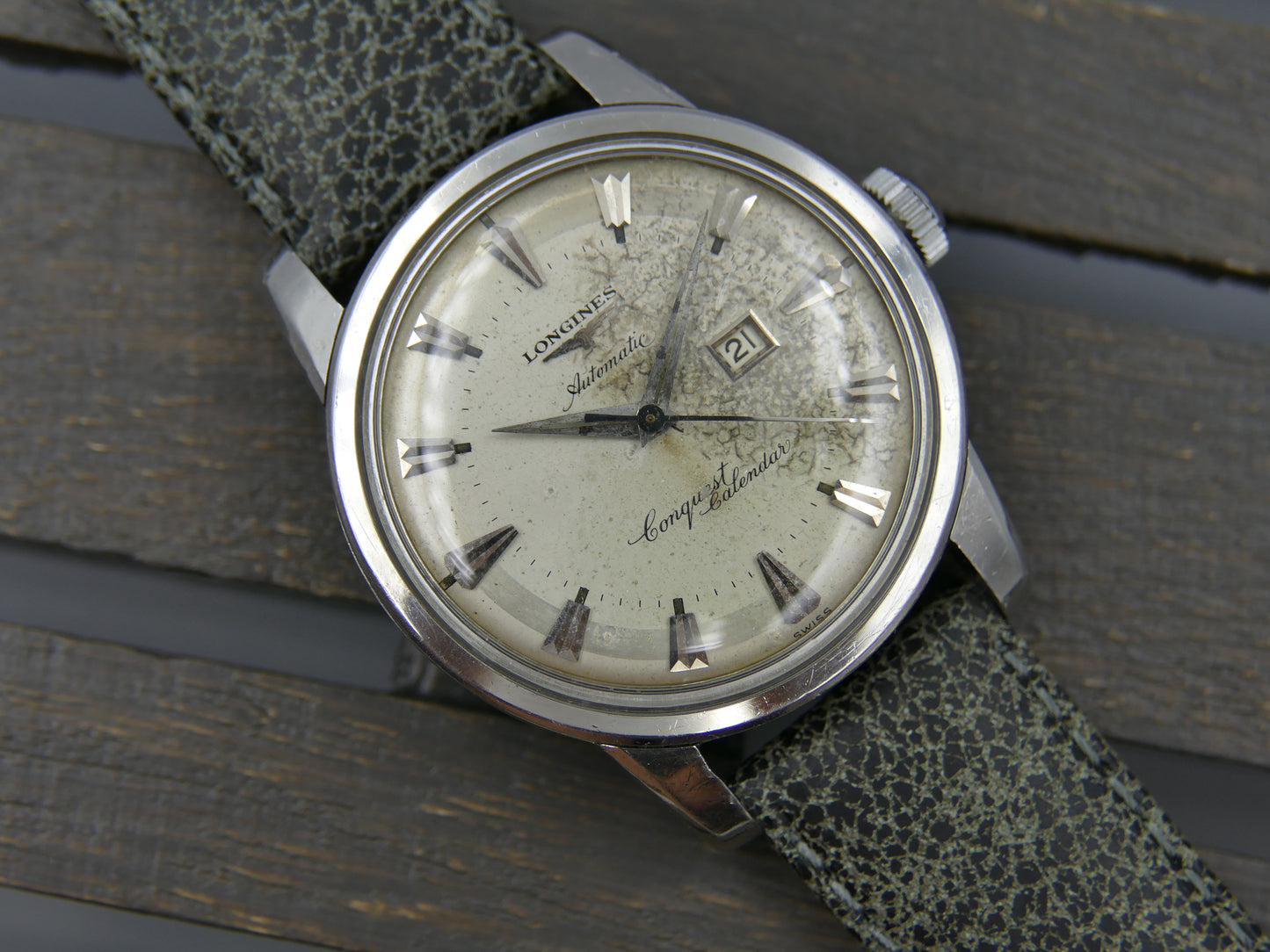 50s vintage watch mens Longines Conquest Calendar automatic 19ASD ref. 9004 3