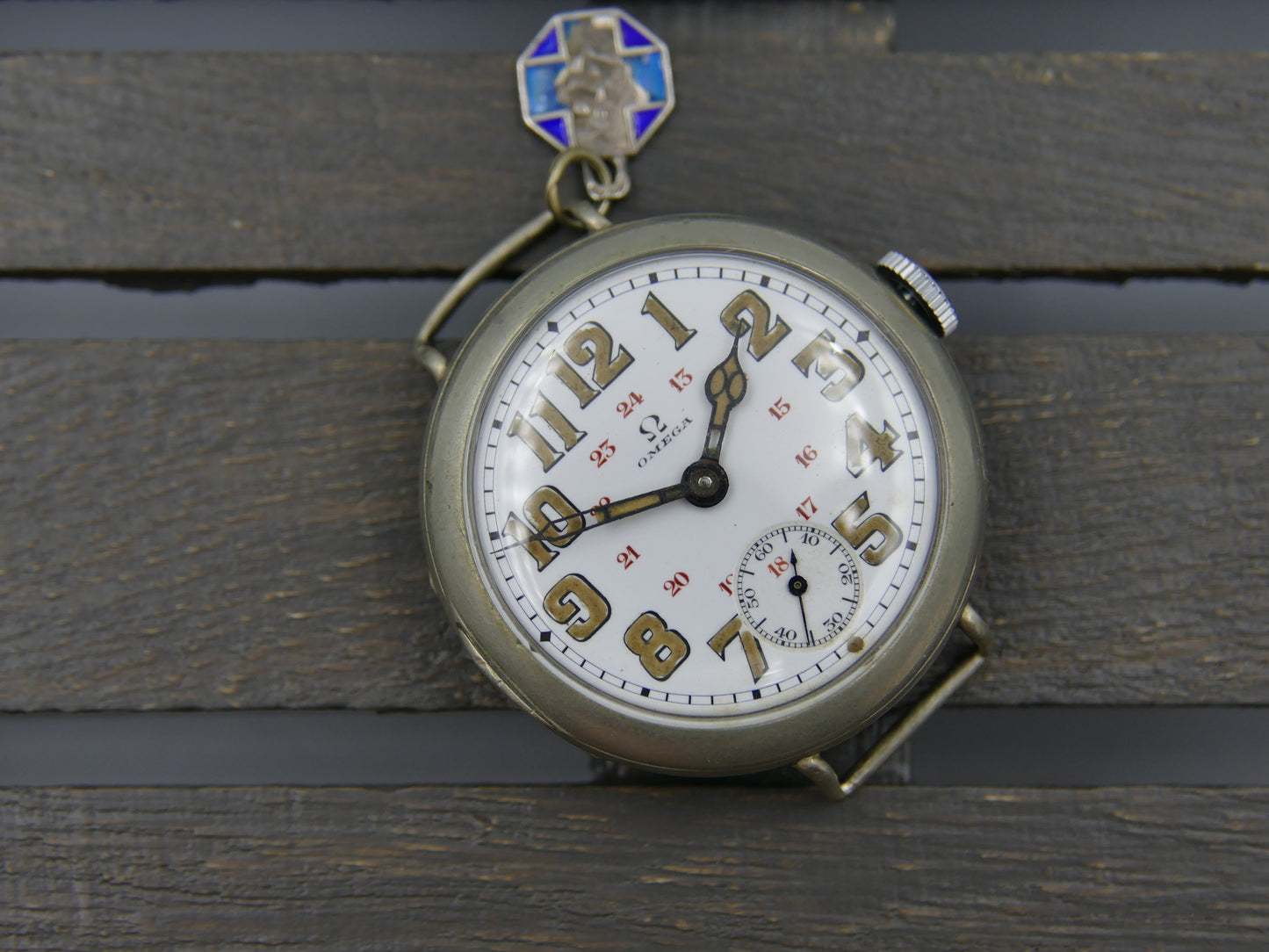 10's vintage watch WW1 Oficcer Omega trench depose Nº9846 Porcelain dial cal. 13''' SOB