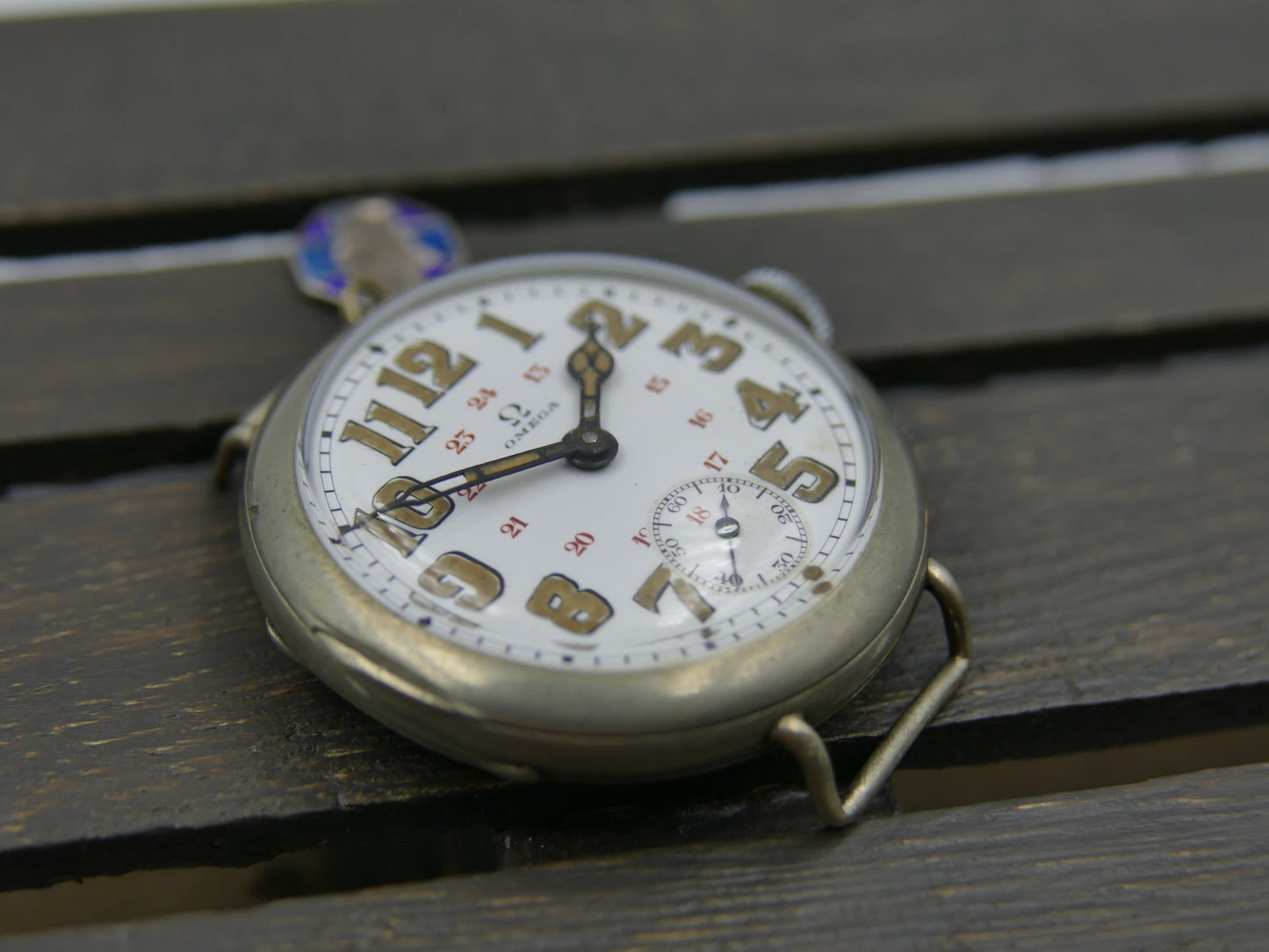 10's vintage watch WW1 Oficcer Omega trench depose Nº9846 Porcelain dial cal. 13''' SOB