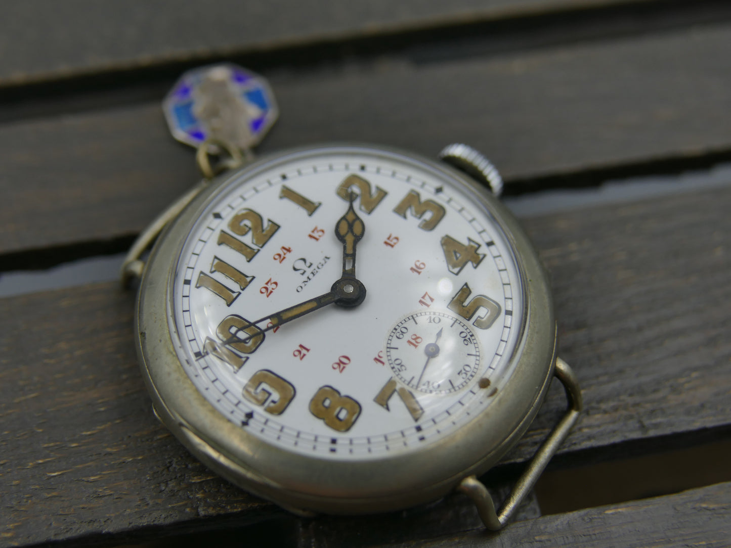 10's vintage watch WW1 Oficcer Omega trench depose Nº9846 Porcelain dial cal. 13''' SOB