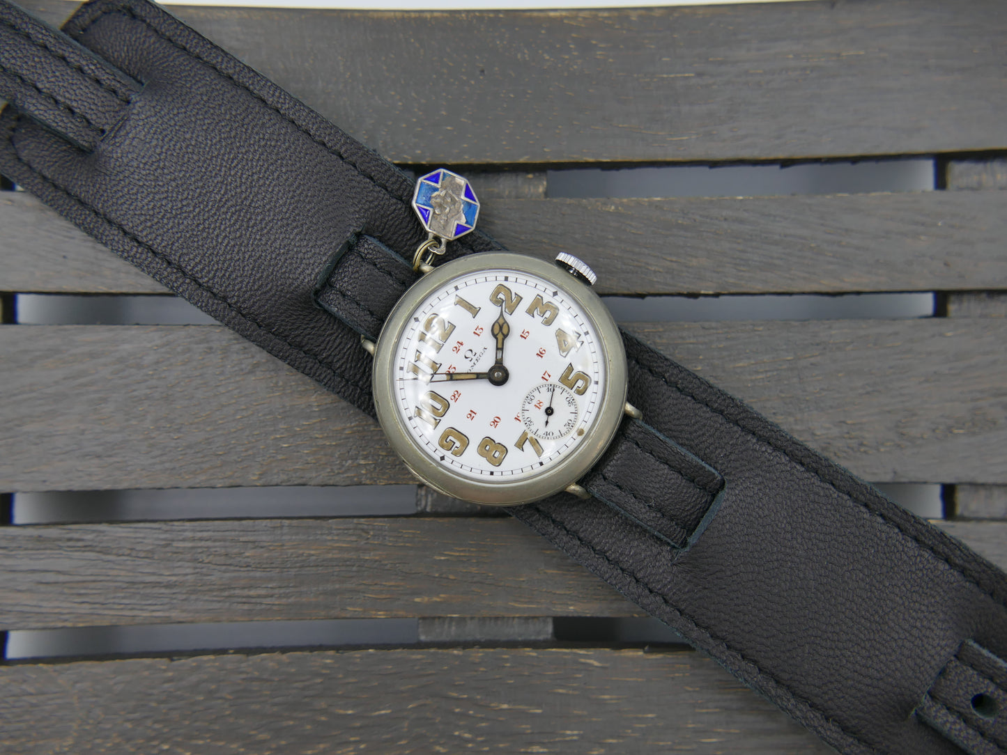 10's vintage watch WW1 Oficcer Omega trench depose Nº9846 Porcelain dial cal. 13''' SOB