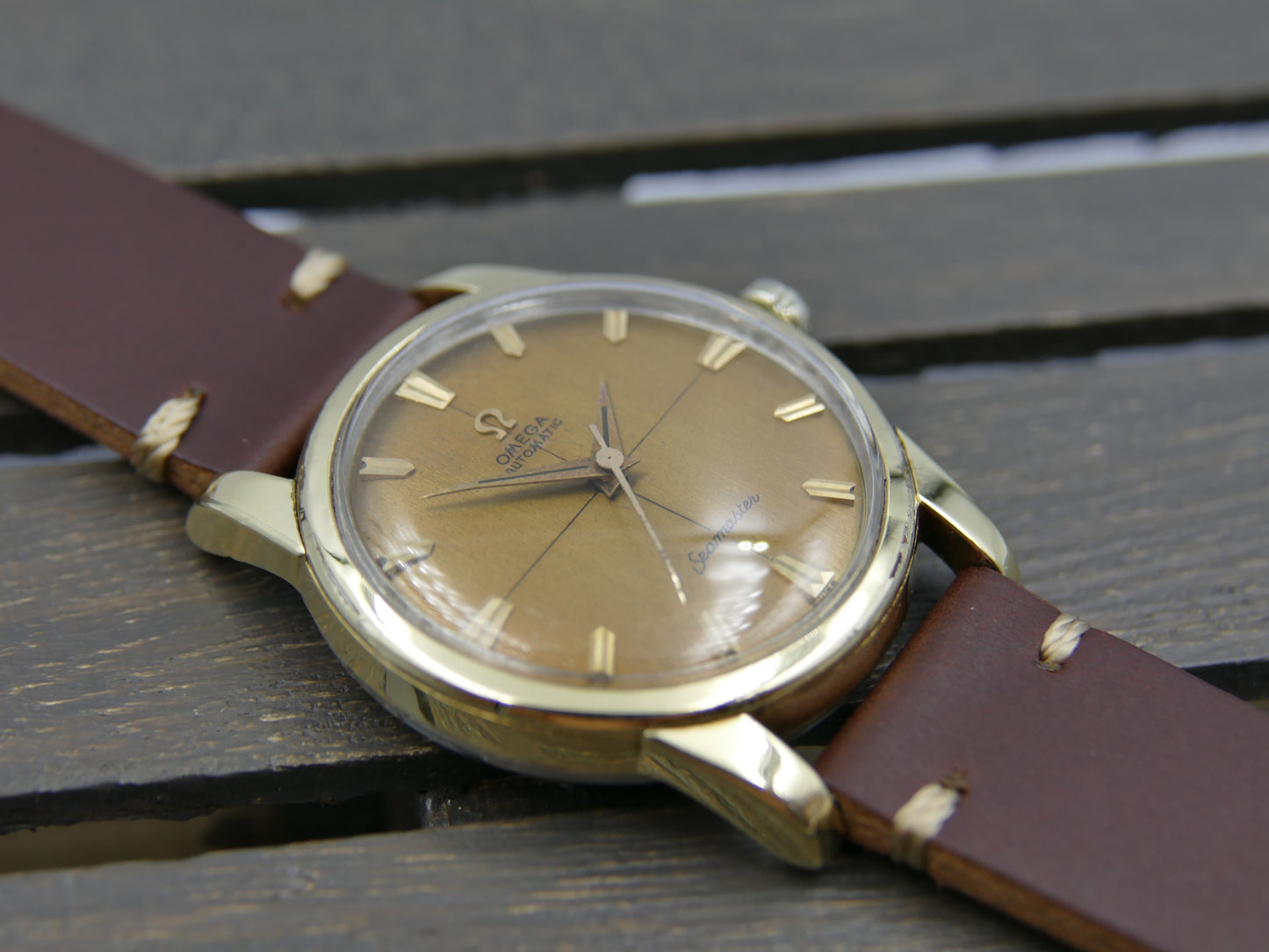 50s vintage watch mens Omega Seamaster ref 2846 / 2848 8 SC automatic 501 gold cap coffee dial