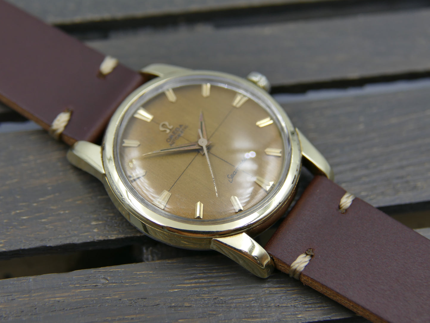50s vintage watch mens Omega Seamaster ref 2846 / 2848 8 SC automatic 501 gold cap coffee dial