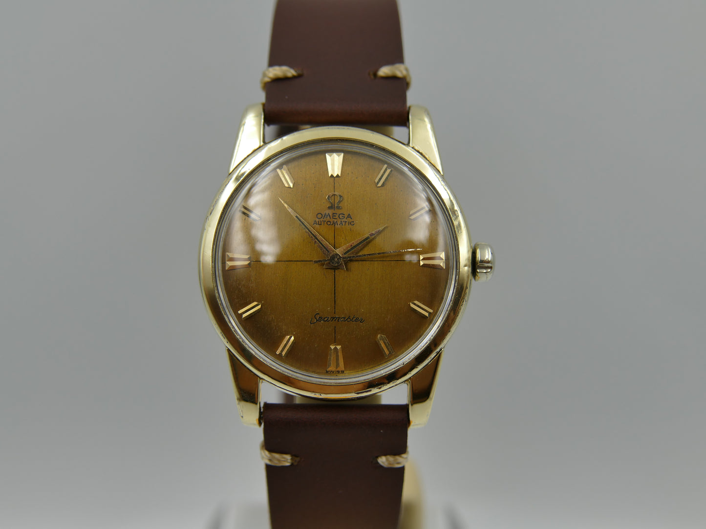 50s vintage watch mens Omega Seamaster ref 2846 / 2848 8 SC automatic 501 gold cap coffee dial