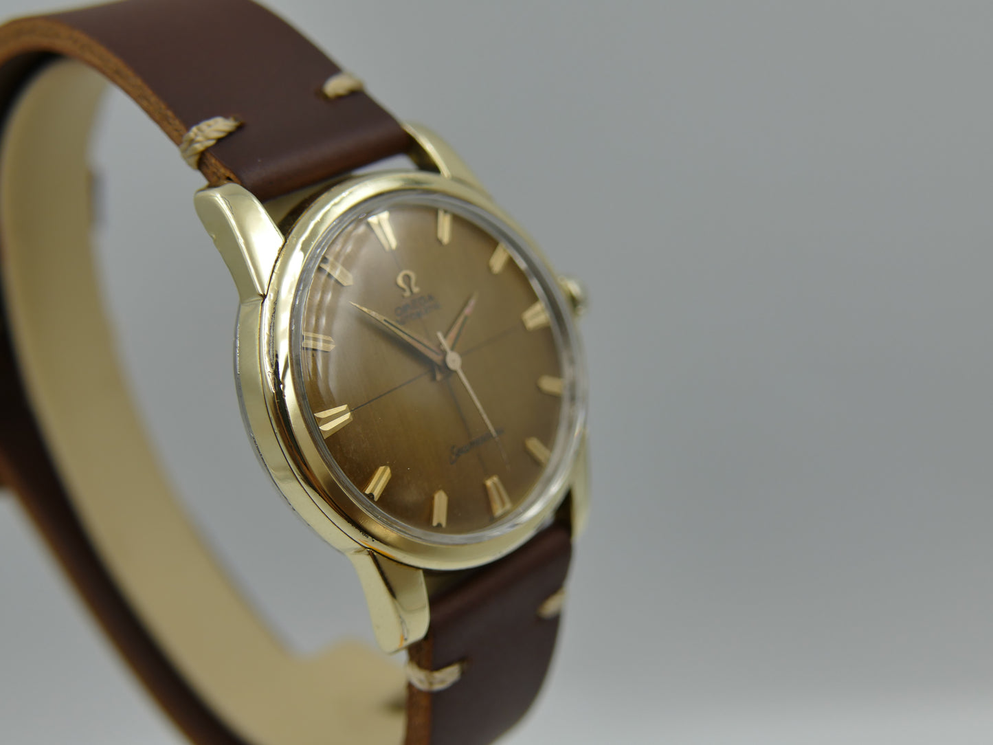 50s vintage watch mens Omega Seamaster ref 2846 / 2848 8 SC automatic 501 gold cap coffee dial