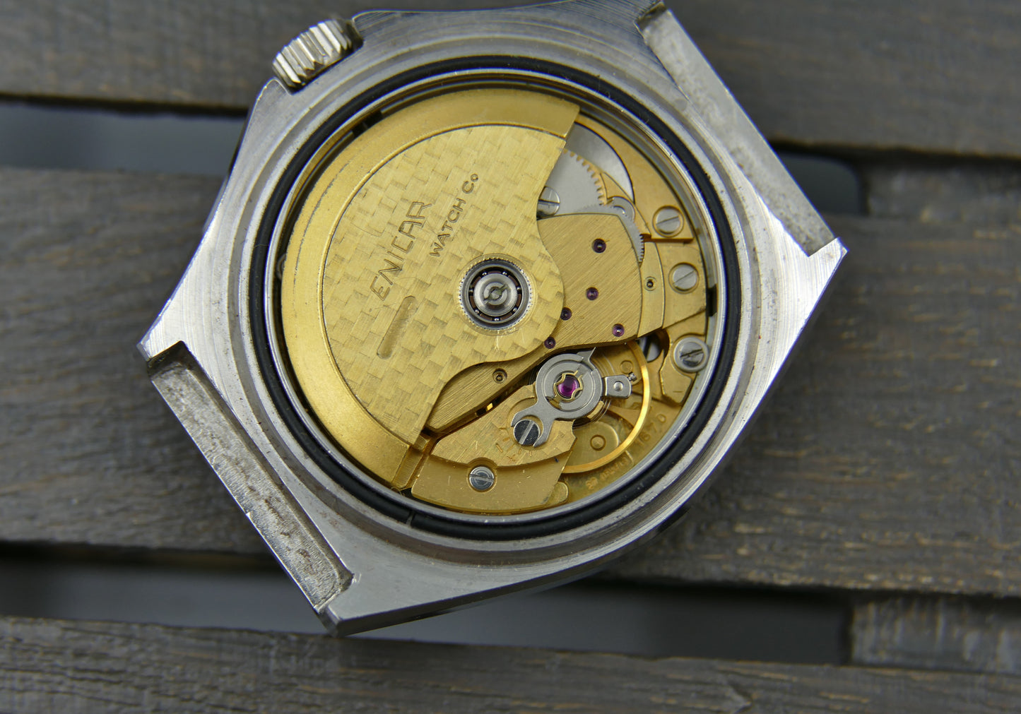 70s vintage watch mens Enicar Crystal 7x ref. 167.008.184 automatic 167D mint black dial
