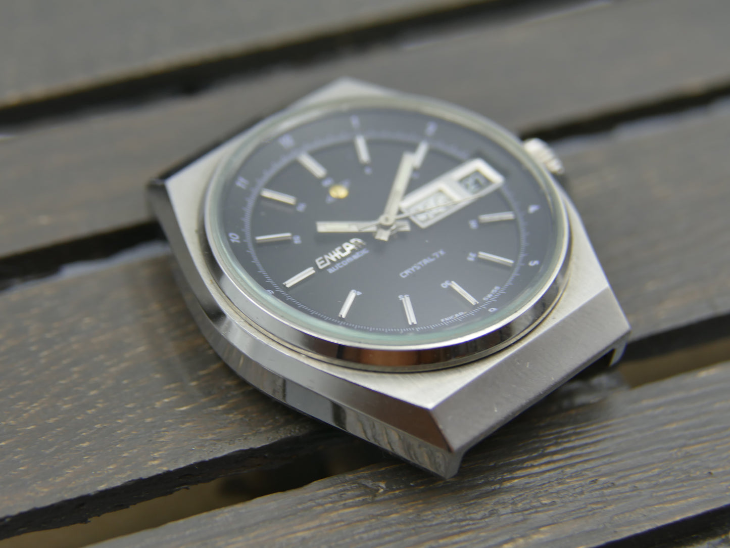 70s vintage watch mens Enicar Crystal 7x ref. 167.008.184 automatic 167D mint black dial