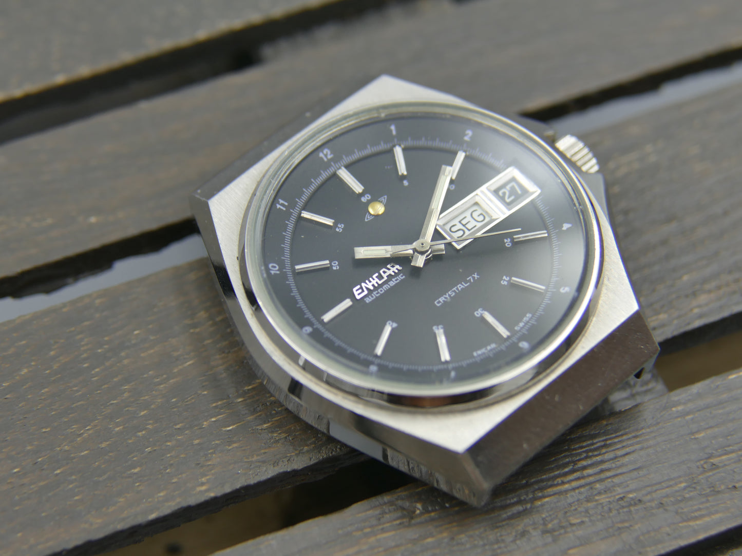 70s vintage watch mens Enicar Crystal 7x ref. 167.008.184 automatic 167D mint black dial
