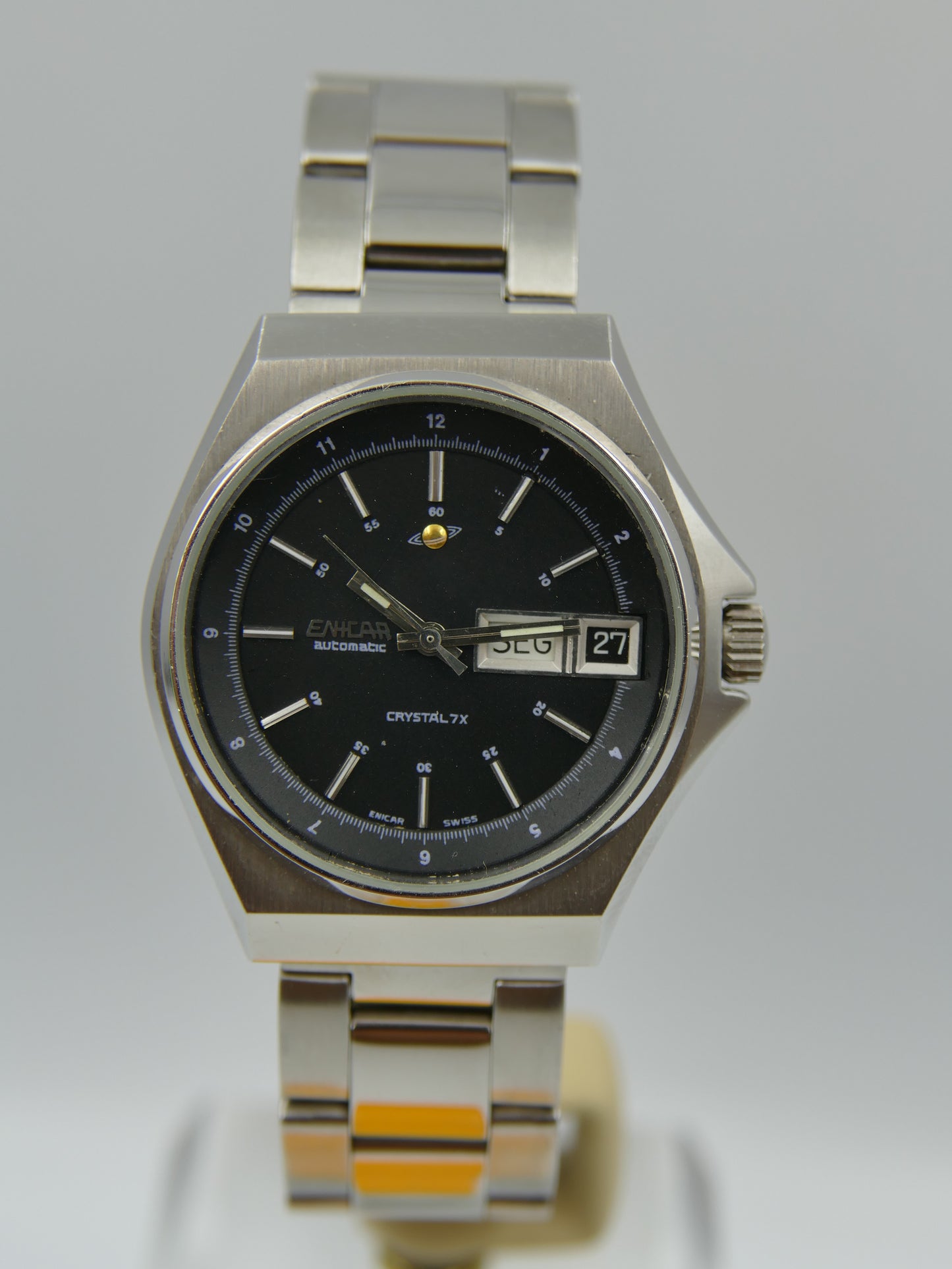 70s vintage watch mens Enicar Crystal 7x ref. 167.008.184 automatic 167D mint black dial