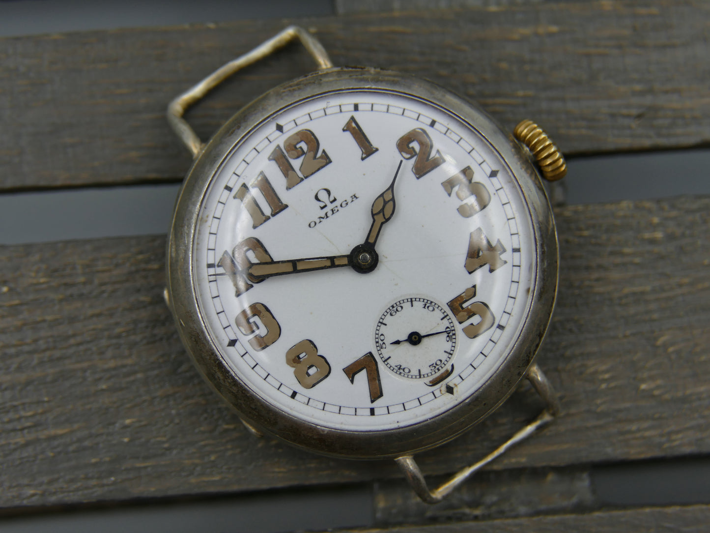 10s vintage watch mens Omega WW1 Oficcer trench military jumbo silver case cal. 13'''