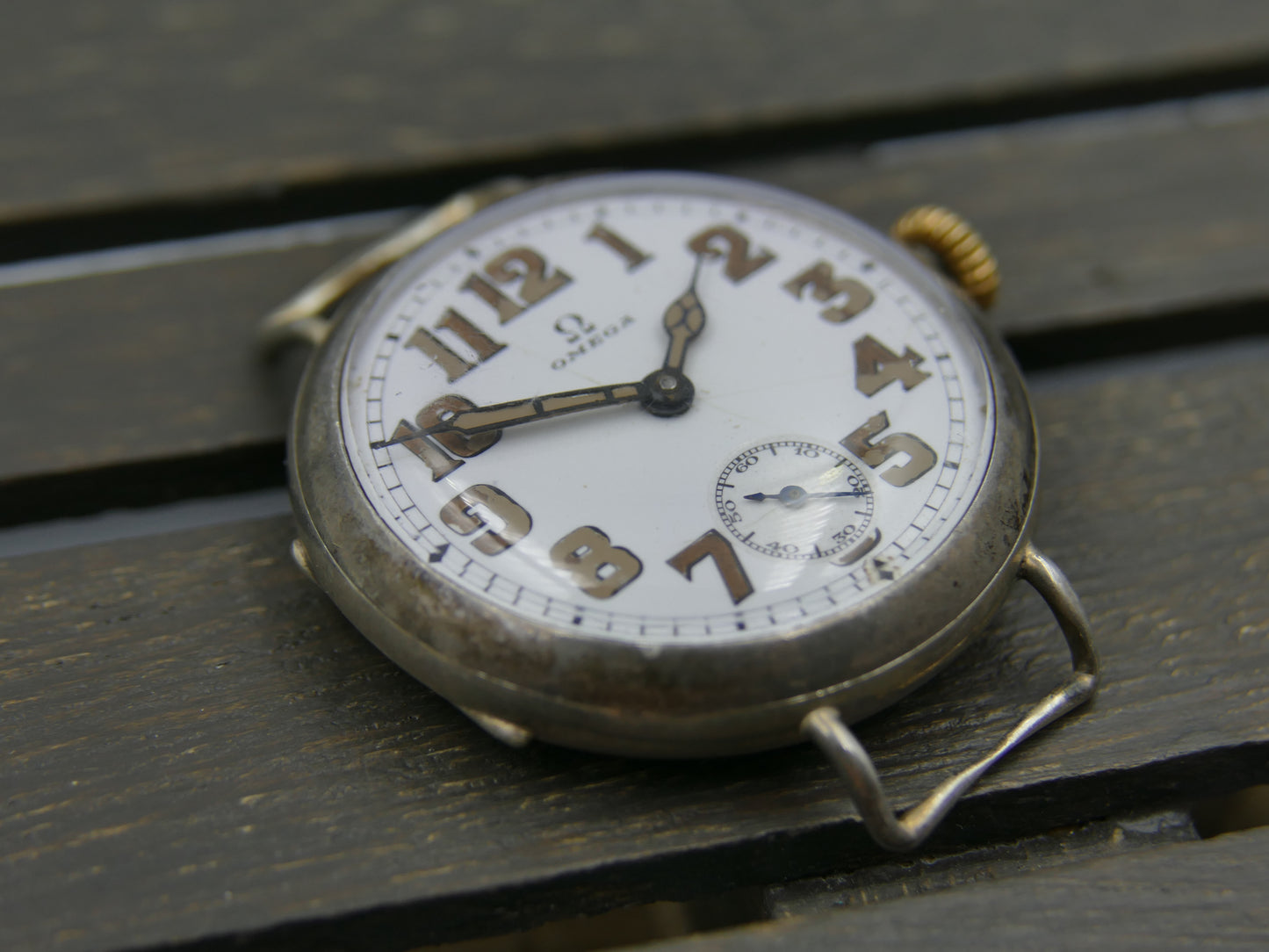 10s vintage watch mens Omega WW1 Oficcer trench military jumbo silver case cal. 13'''
