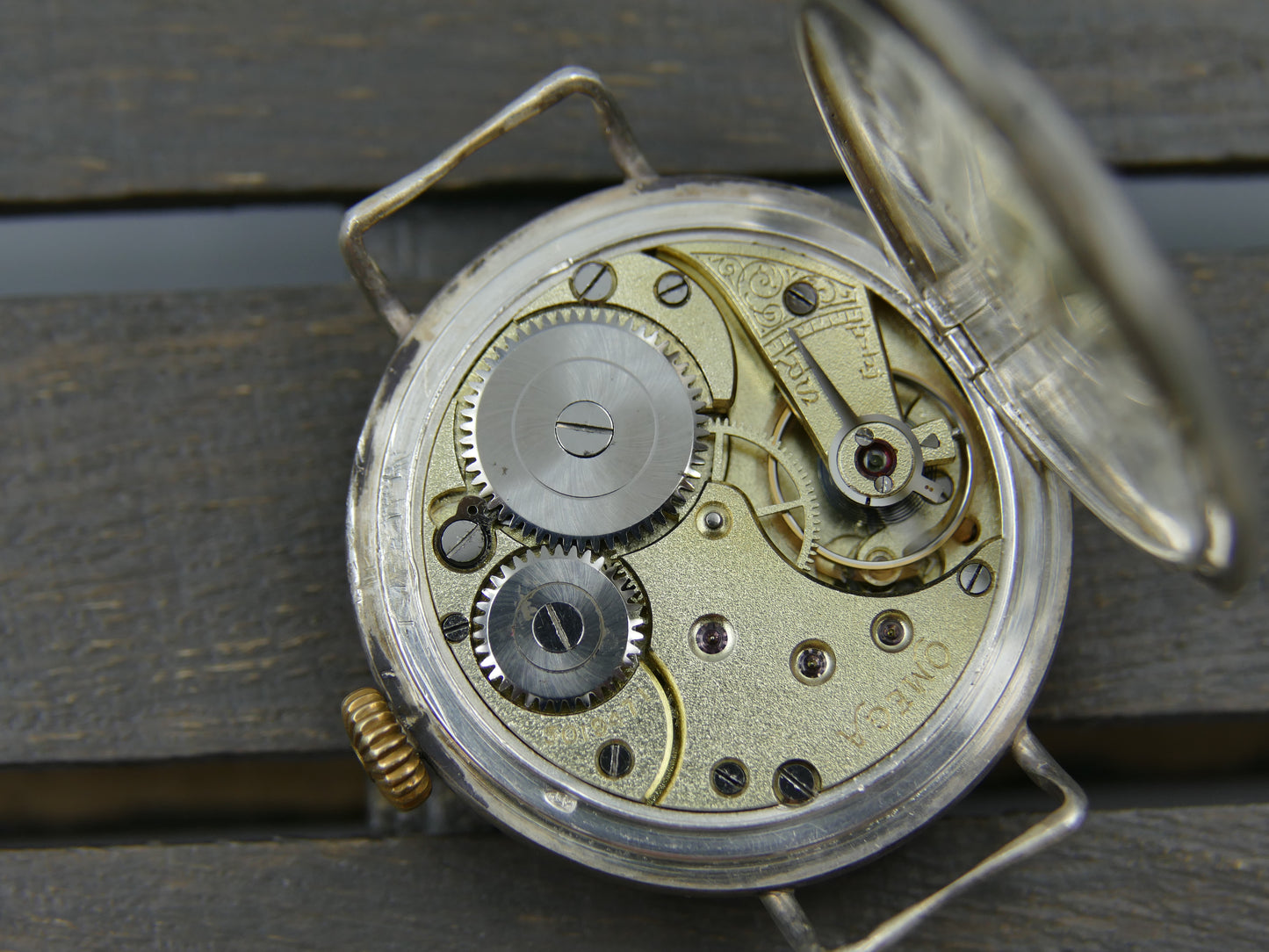 10s vintage watch mens Omega WW1 Oficcer trench military jumbo silver case cal. 13'''