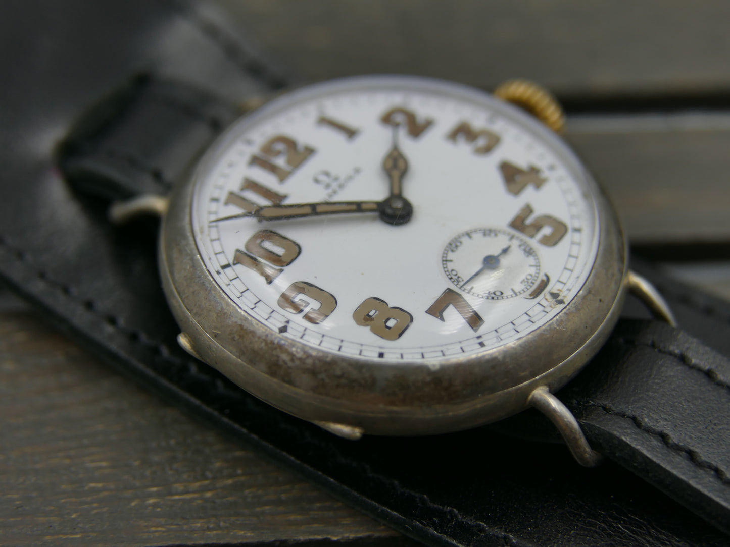 10s vintage watch mens Omega WW1 Oficcer trench military jumbo silver case cal. 13'''
