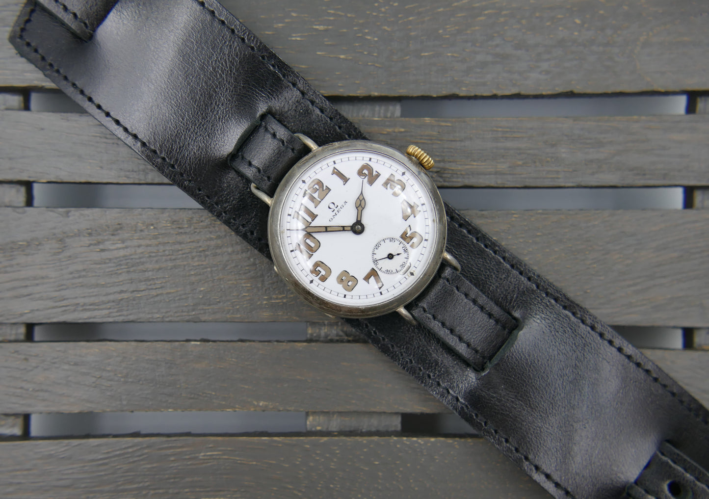 10s vintage watch mens Omega WW1 Oficcer trench military jumbo silver case cal. 13'''