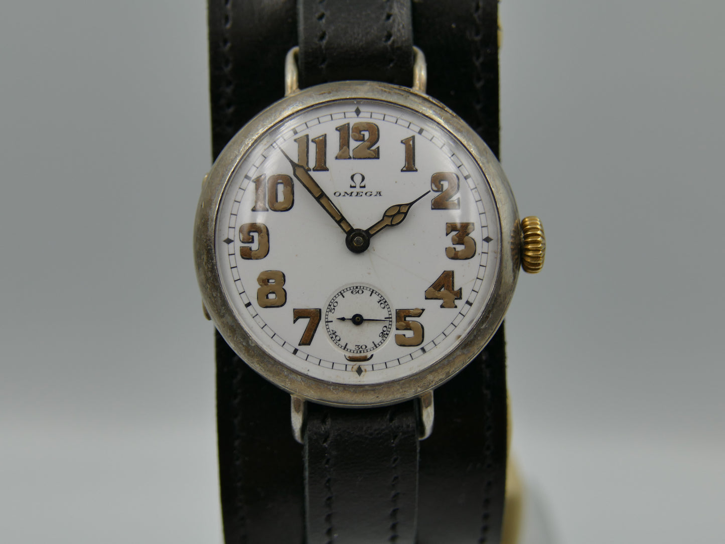 10s vintage watch mens Omega WW1 Oficcer trench military jumbo silver case cal. 13'''