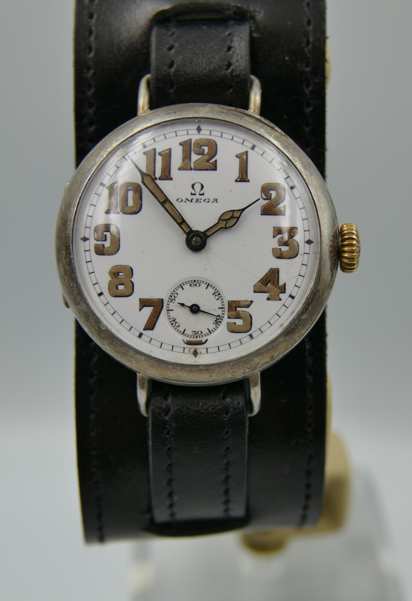 10s vintage watch mens Omega WW1 Oficcer trench military jumbo silver case cal. 13'''
