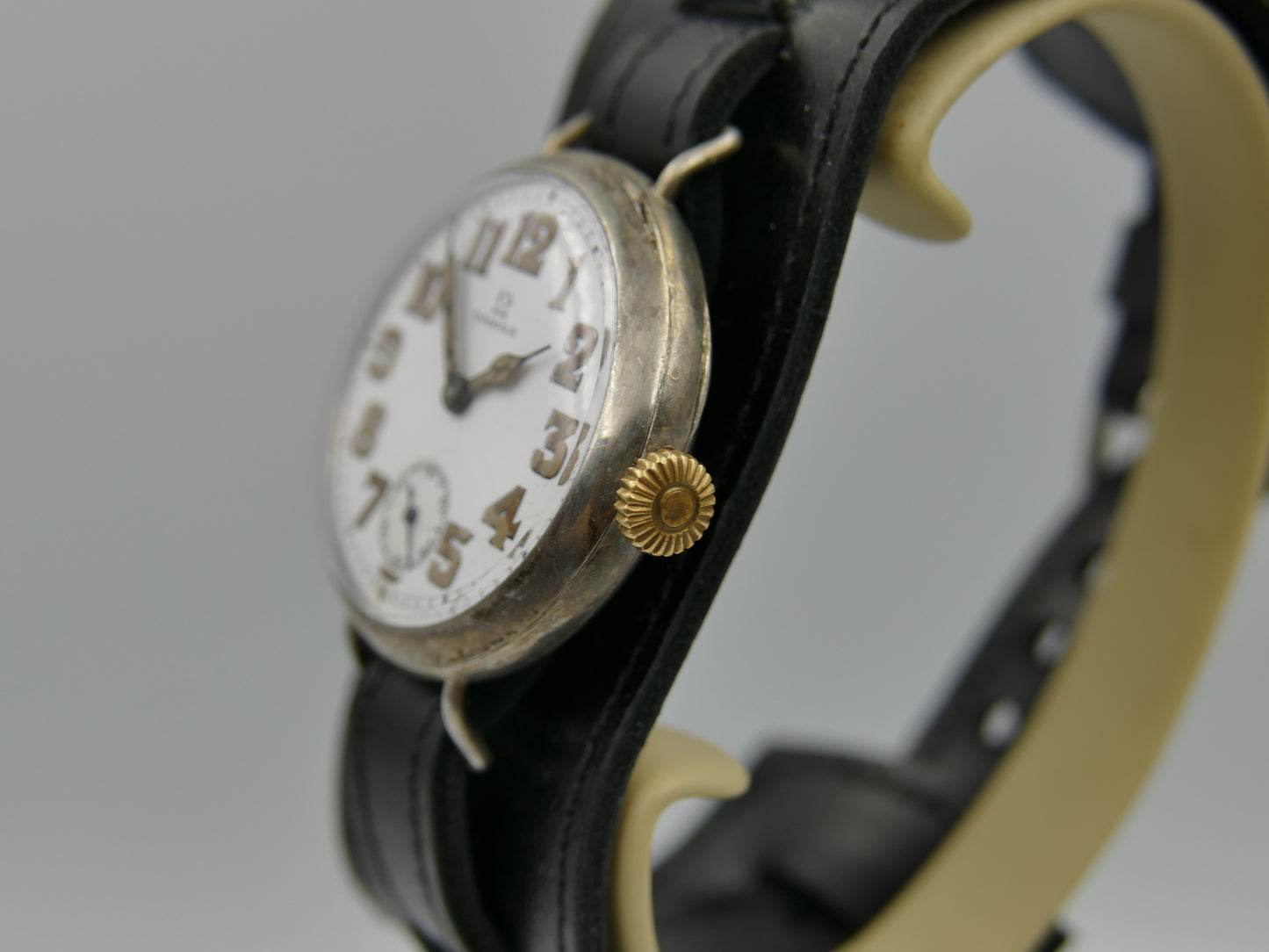 10s vintage watch mens Omega WW1 Oficcer trench military jumbo silver case cal. 13'''