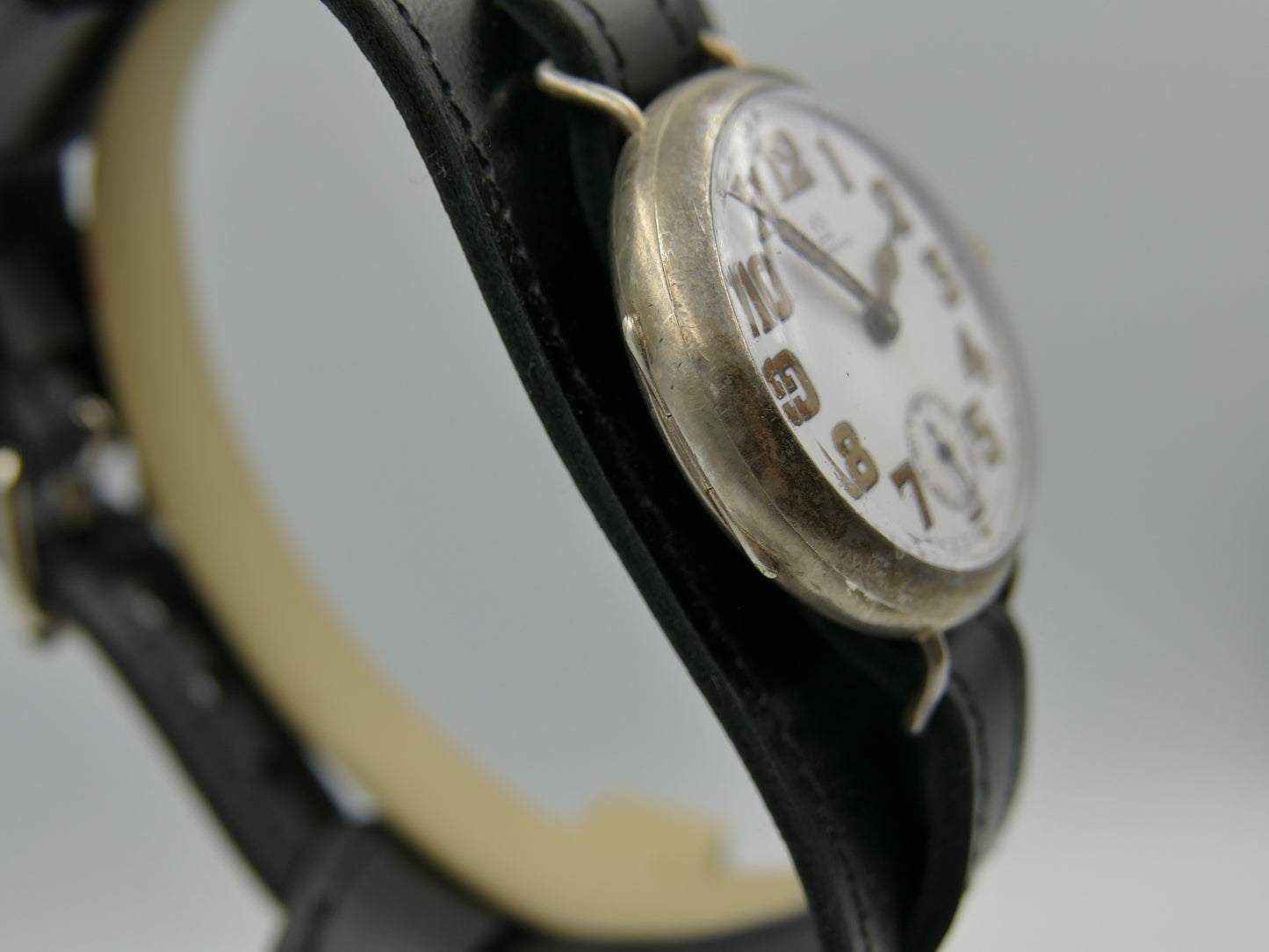 10s vintage watch mens Omega WW1 Oficcer trench military jumbo silver case cal. 13'''