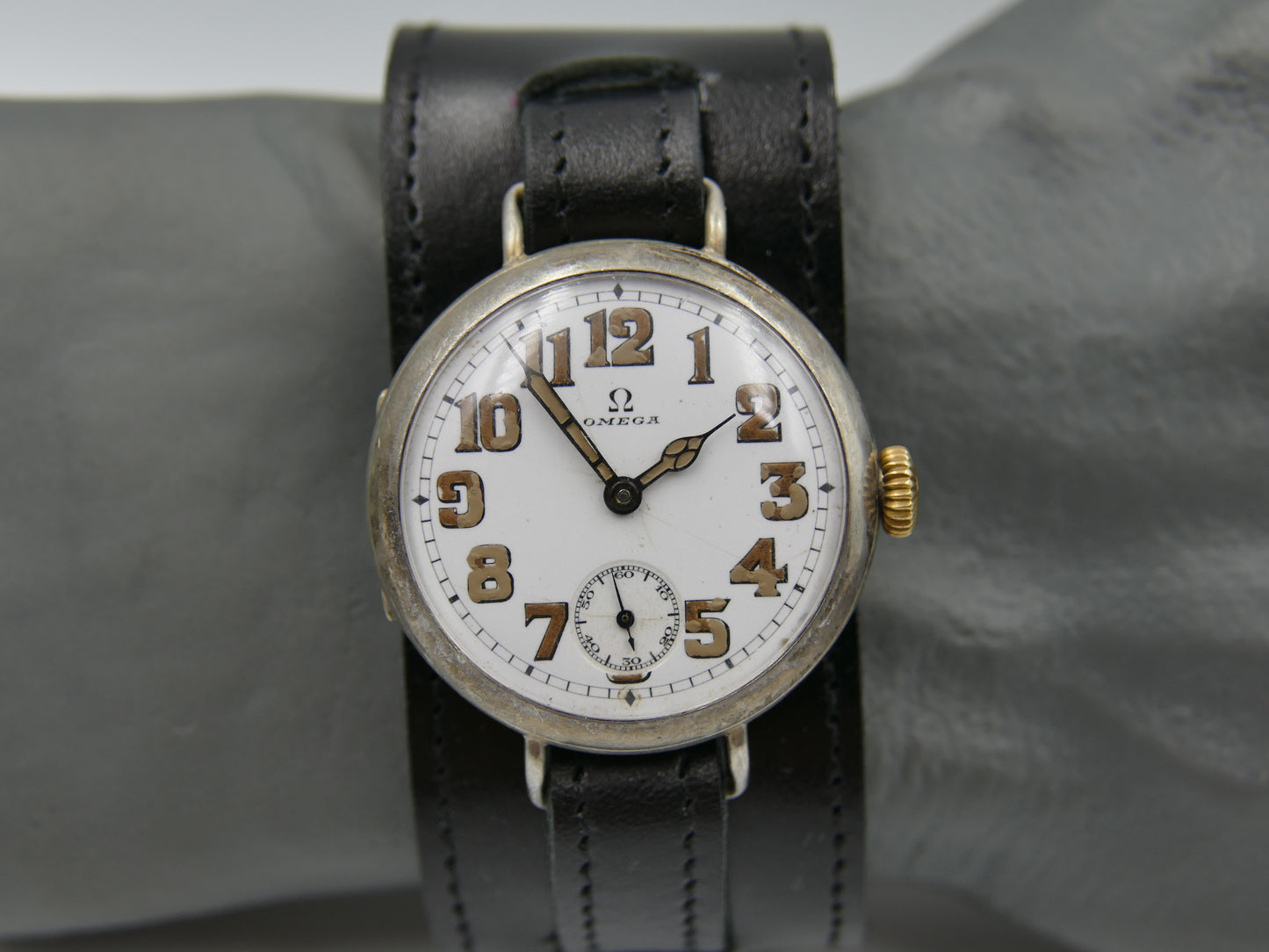 10s vintage watch mens Omega WW1 Oficcer trench military jumbo silver case cal. 13'''
