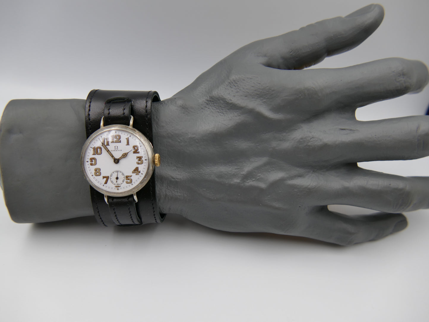10s vintage watch mens Omega WW1 Oficcer trench military jumbo silver case cal. 13'''