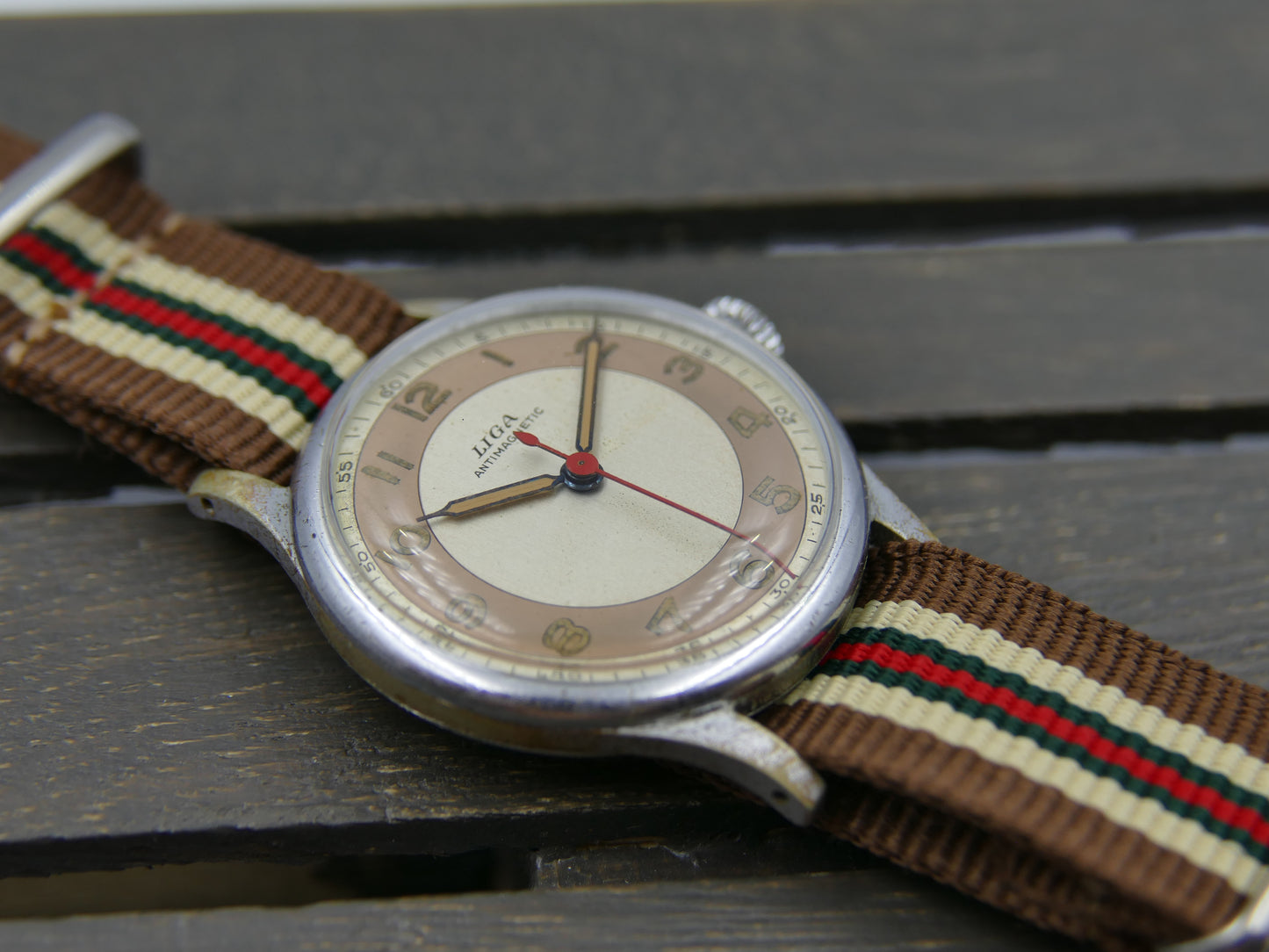 vintage watch mens military LIGA hand wind 15J serviced