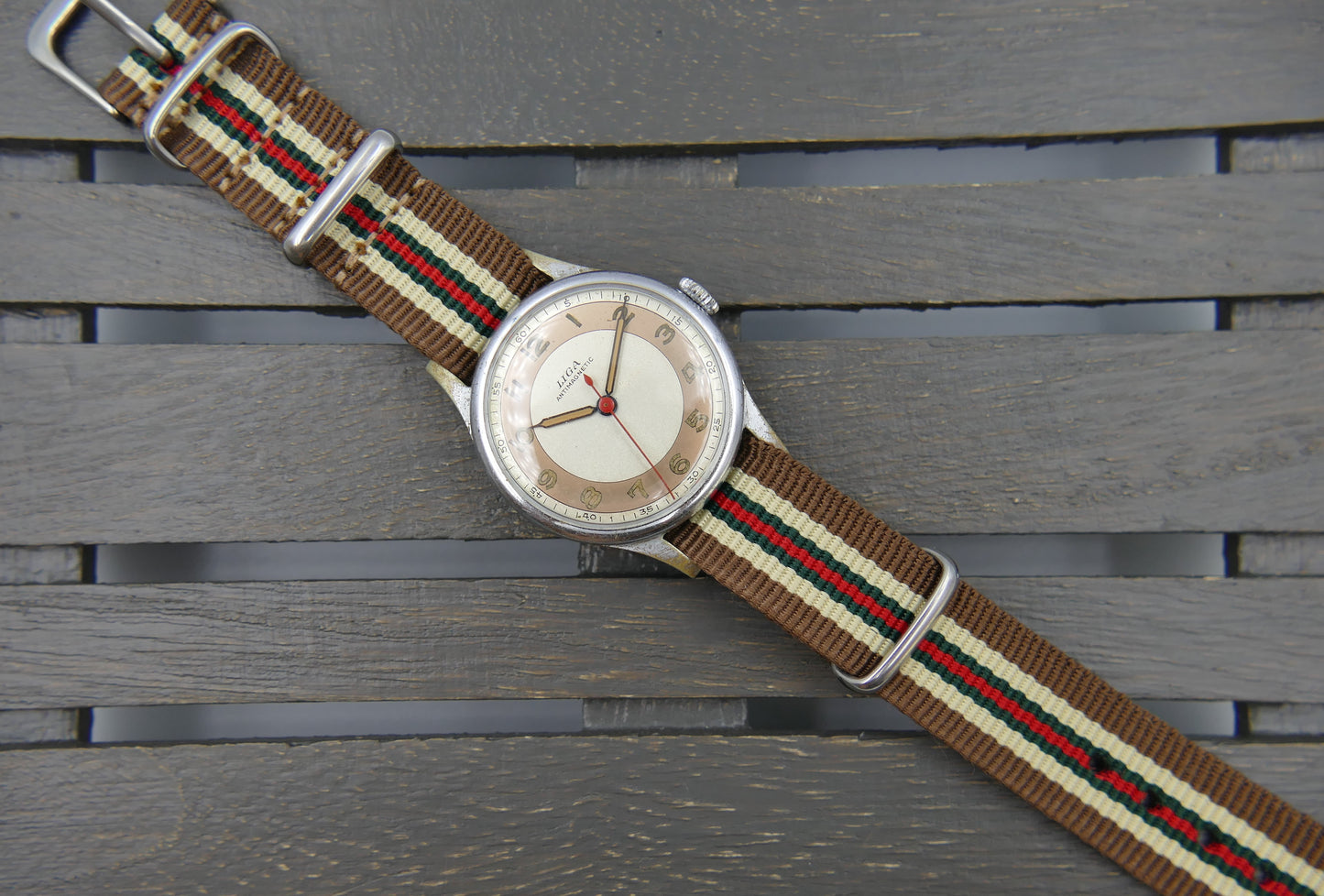 vintage watch mens military LIGA hand wind 15J serviced