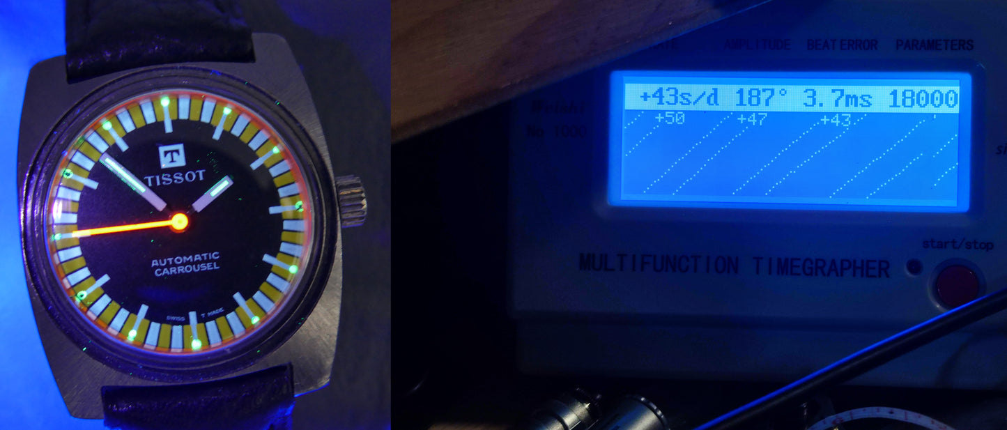 70s vintage watch Tissot Carrousel ref 44590 5 automatic 784 yellow