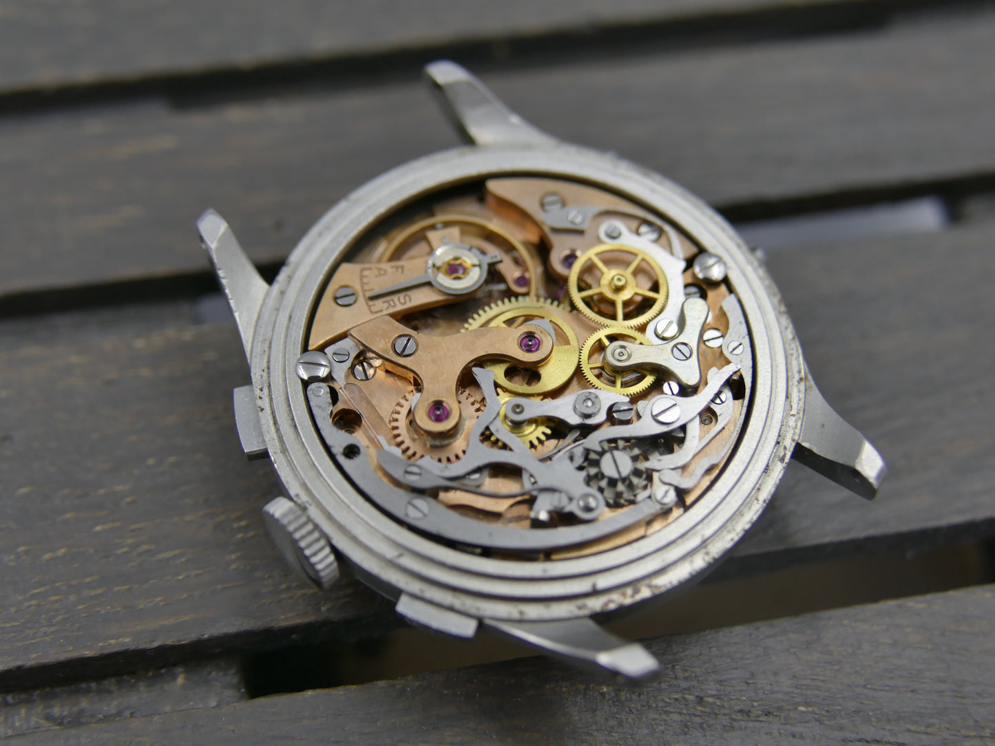 50s vintage watch mens Hertig Chronograph Triple Calendar Valjoux 72 C Extremely Rare