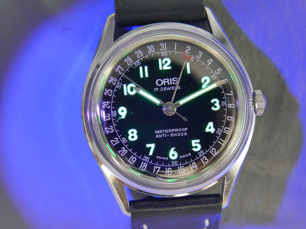 80s vintage watch mens ORIS POINTER DATE 302-7295 SWISS military hand wind eta w/box