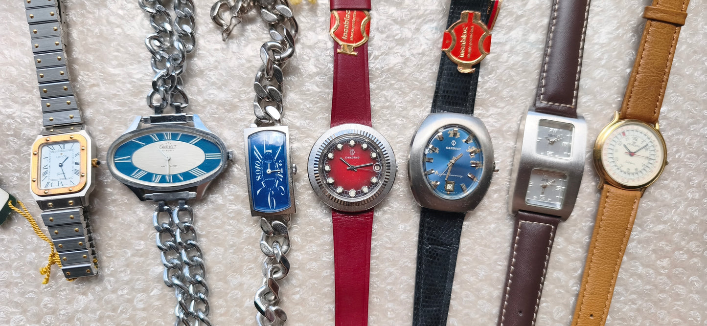 lot of 7 vintage watches lanco casvit wilton candino siecle pryngeps