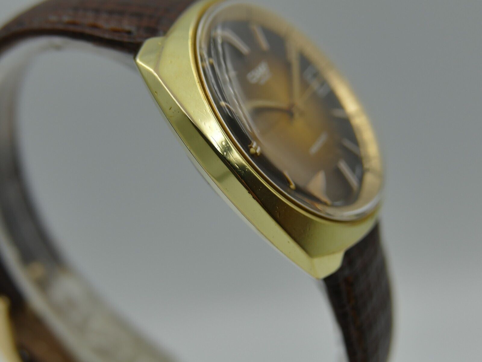 70's vintage watch mens Camy Geneva Friendship ref. 7327 brown brushed gold pl