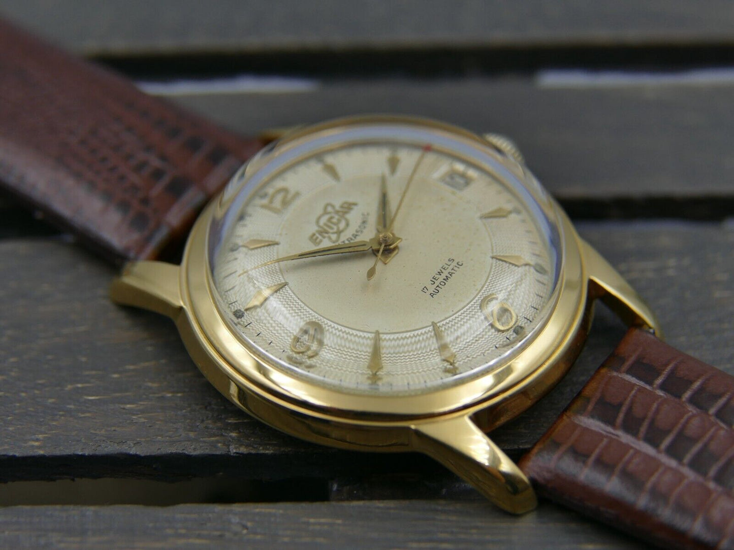 50's vintage watch mens Enicar Ultrasonic automatic ETA 1258 serviced gold pl