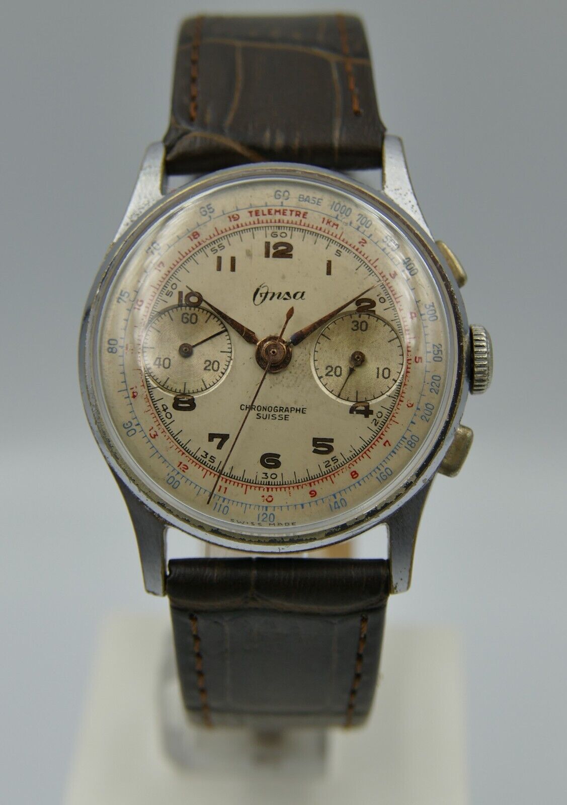 50's vintage watch mens ONSA chronograph landeron 48 serviced 36.5mm