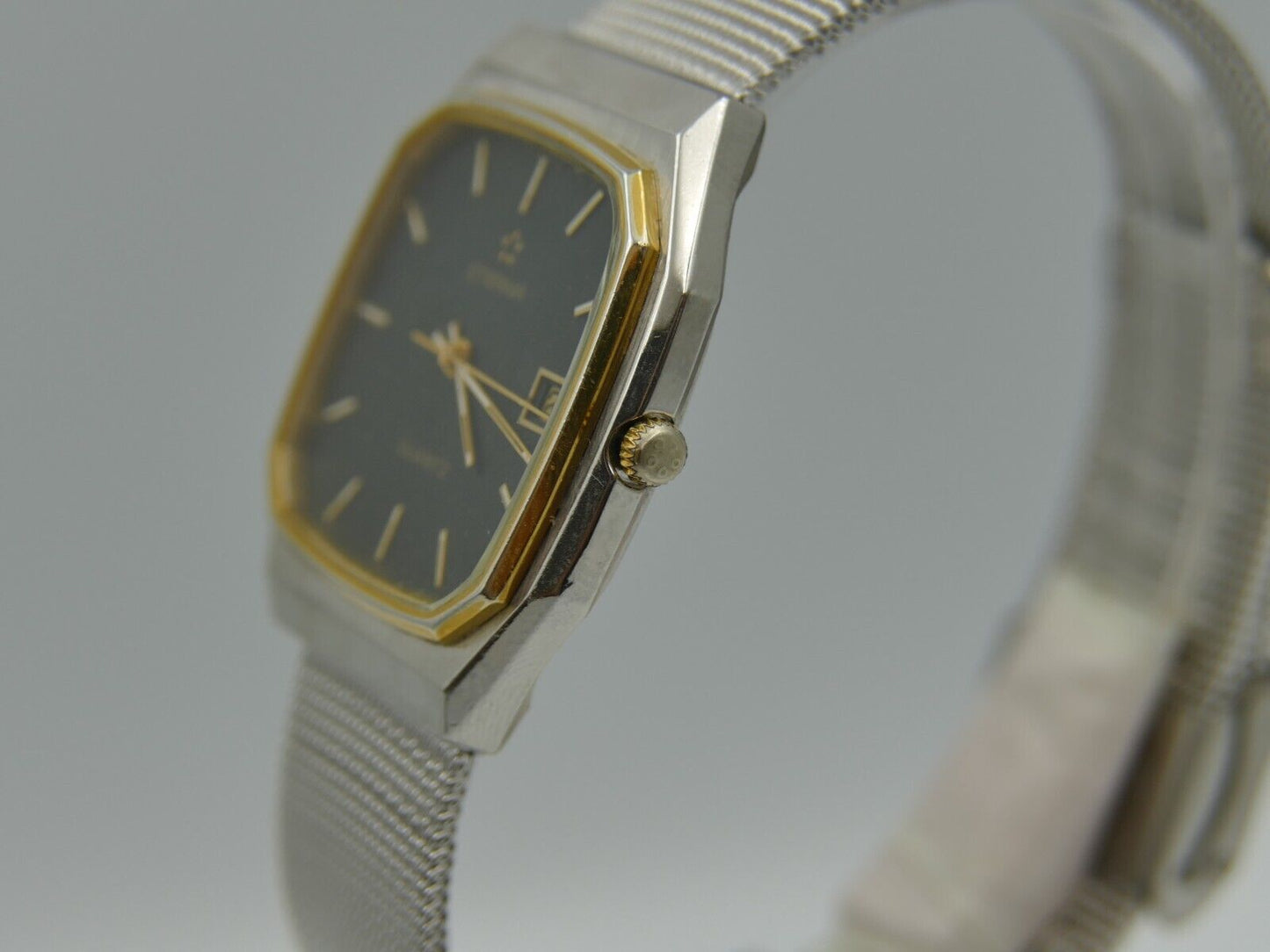 80's vintage watch mens Eterna ref. 113.4151.41 quartz Eta 955.411 steel & gold