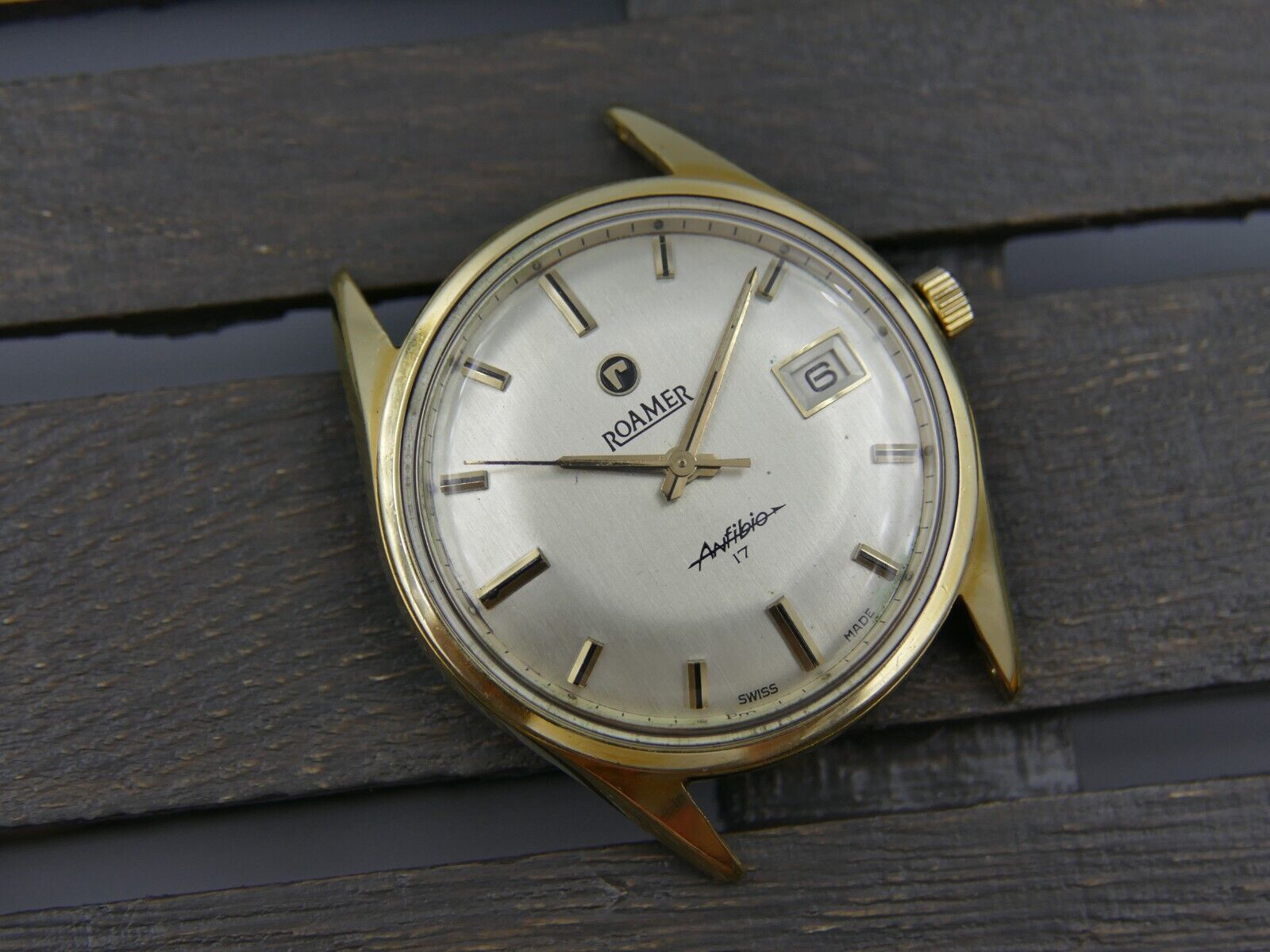 60's vintage watch mens Roamer anfibio manual wind MST430 brevet + case 34mm