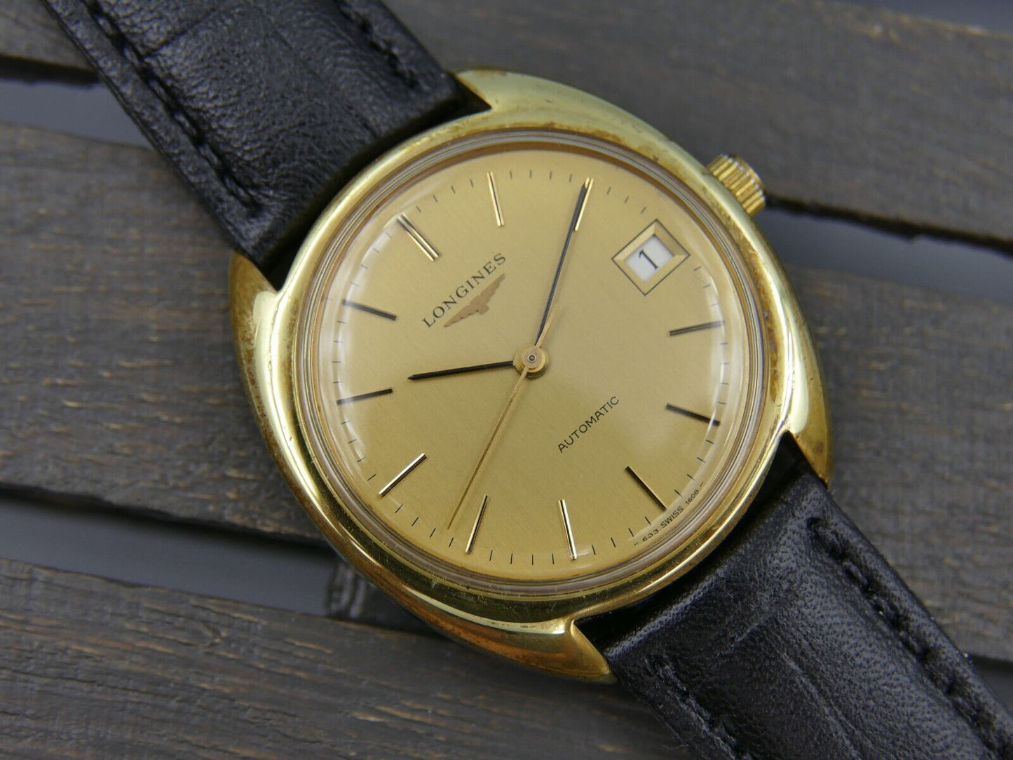 70's vintage watch mens gents Longines automatic L633.1 gold pl C shape