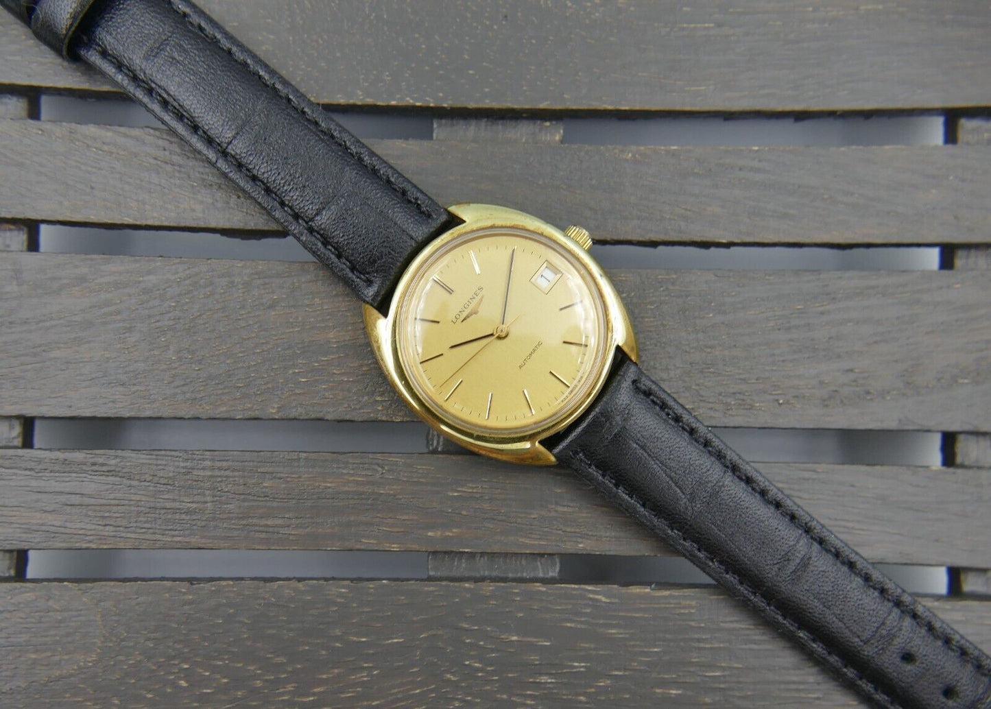 70's vintage watch mens gents Longines automatic L633.1 gold pl C shape