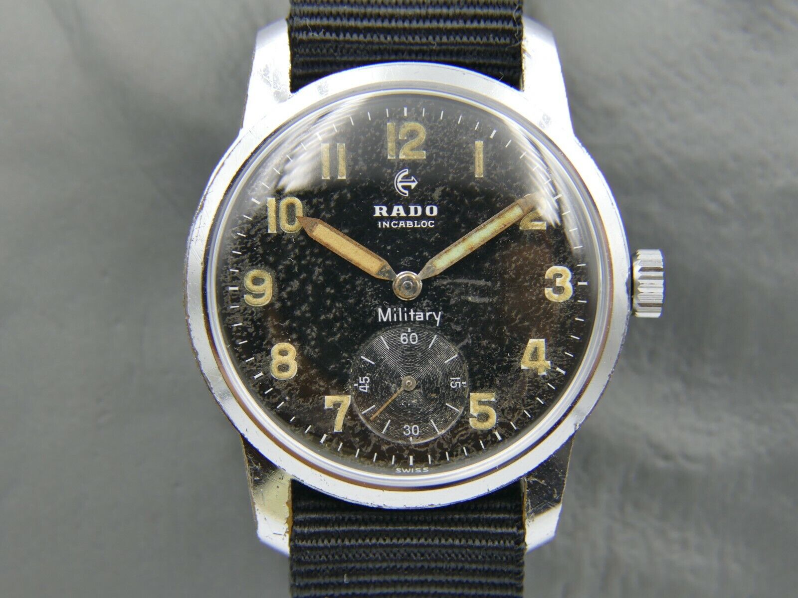 50's vintage watch mens Rado military ref. 13546 manual wind AS 1130 black dial 