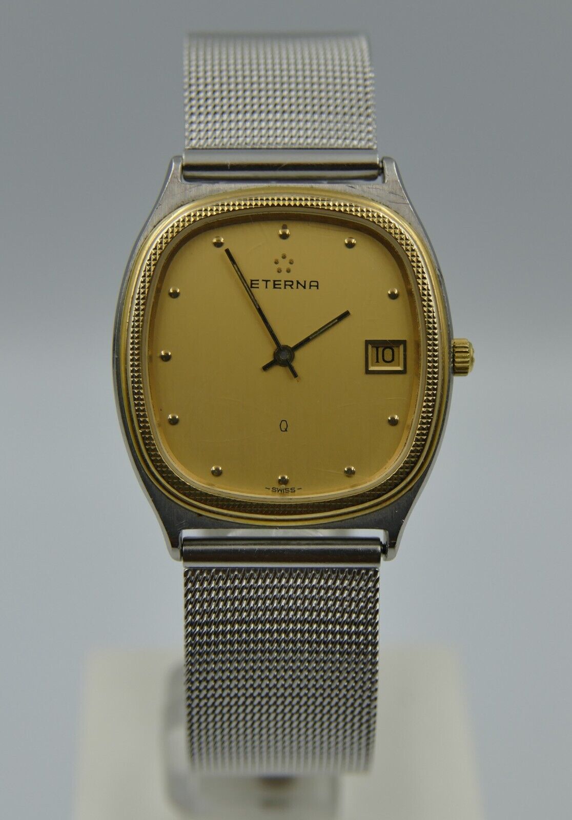 80's vintage watch mens Eterna ref. 122.2122.46 quartz Eta 955.411 steel & gold 