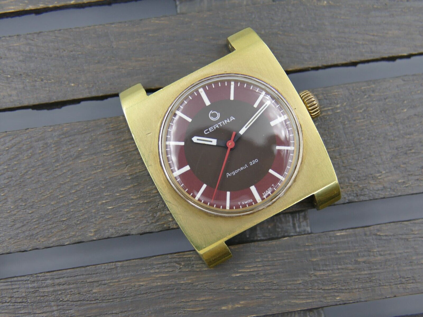 70's vintage watch mens Certina Argonaut 220 hand wind 25-26 burgundy