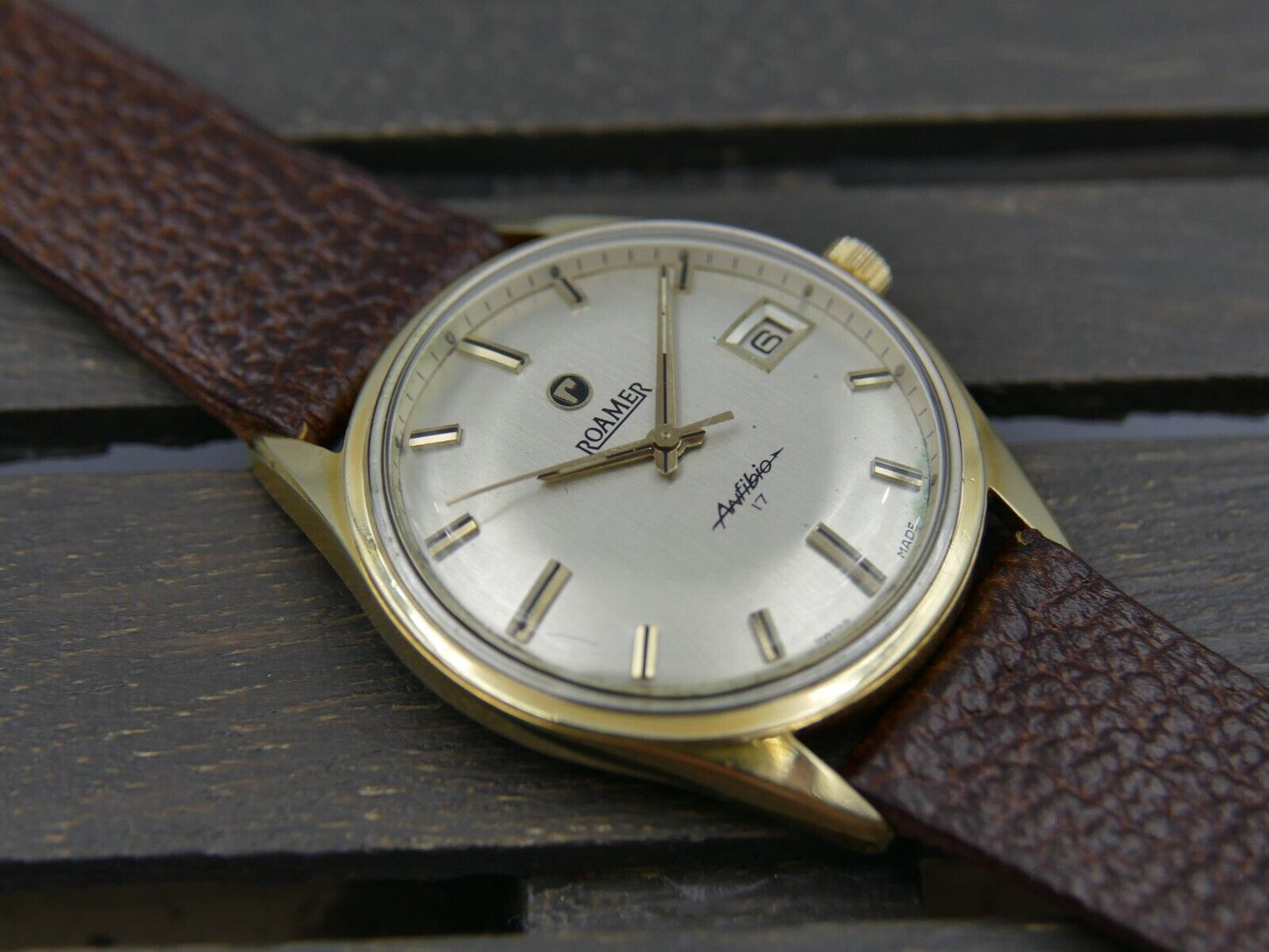 60's vintage watch mens Roamer anfibio manual wind MST430 brevet + case 34mm