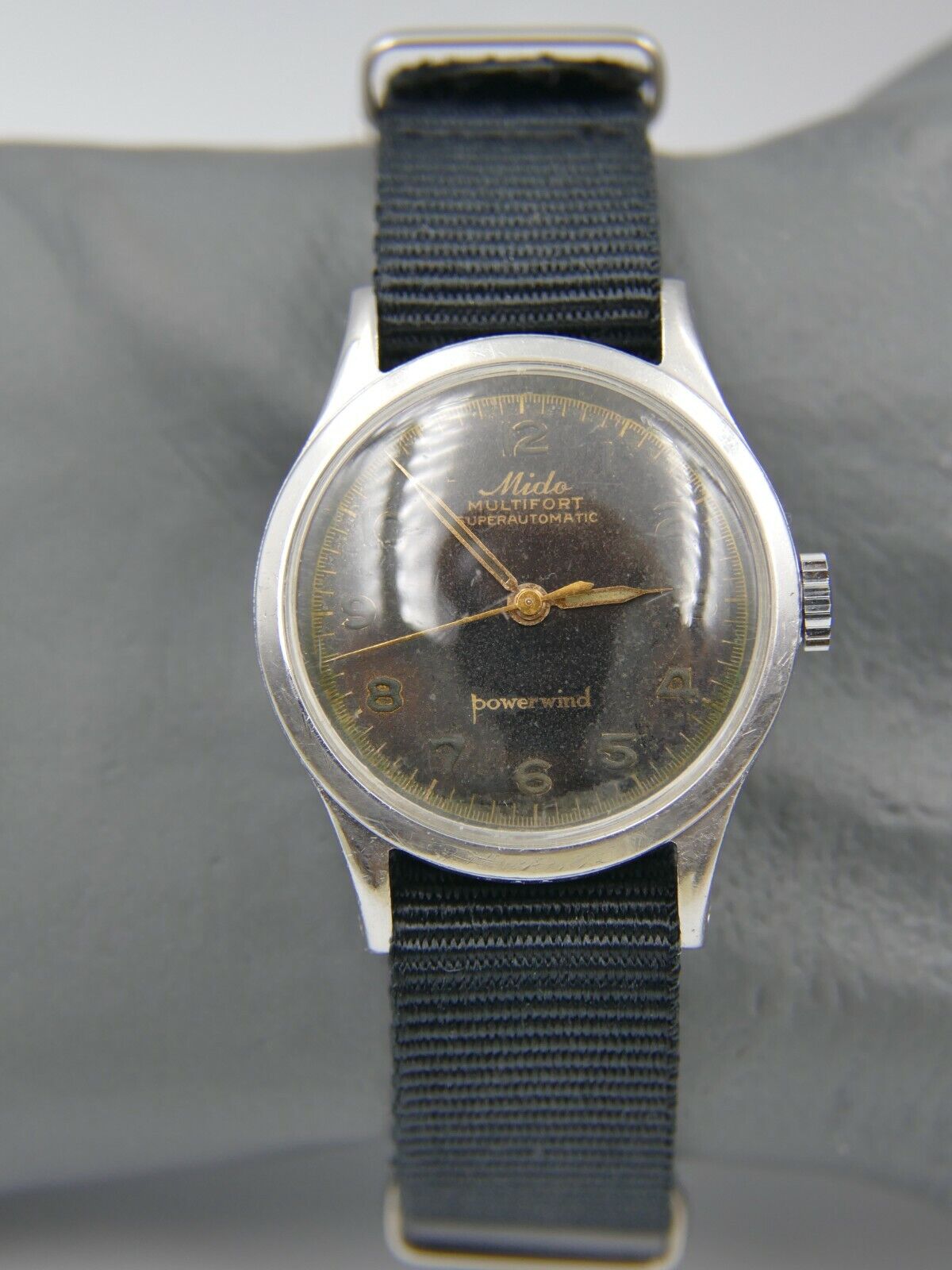 50s vintage watch mens MIDO multifort superautomatic powerwind cal. 0917 P black