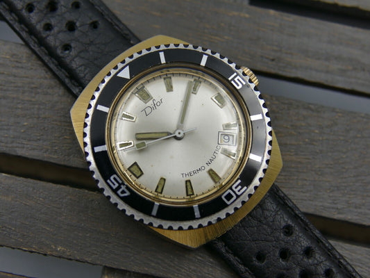 70's vintage watch mens DIFOR THERMO-NAUTIC hand wind gold pl 36mm rare serviced