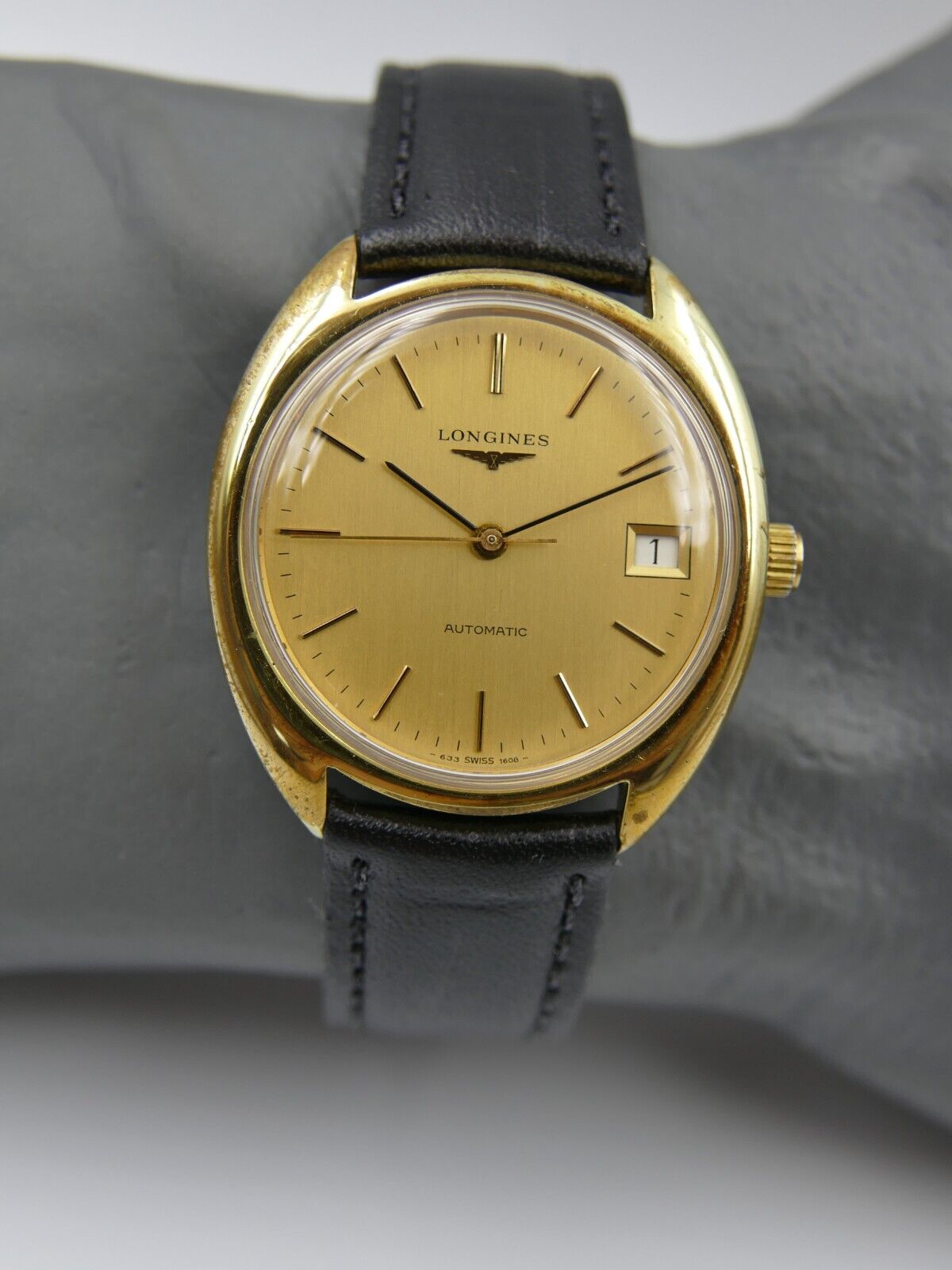 70's vintage watch mens gents Longines automatic L633.1 gold pl C shape