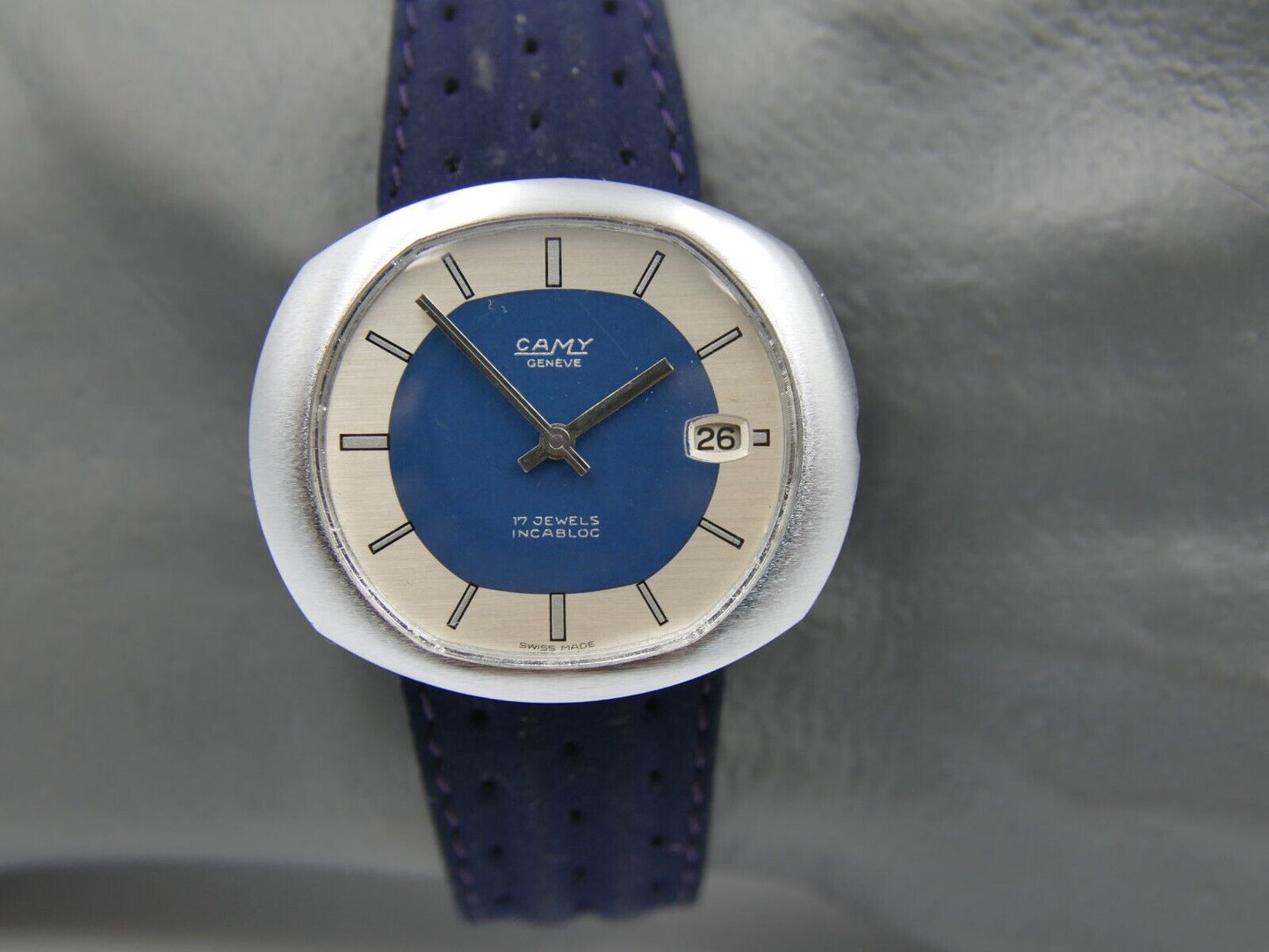 60's vintage watch mens mint Camy ref. 4722 manual wind FHF 81-2 blue dial