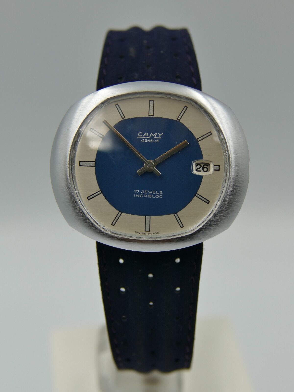 60's vintage watch mens mint Camy ref. 4722 manual wind FHF 81-2 blue dial